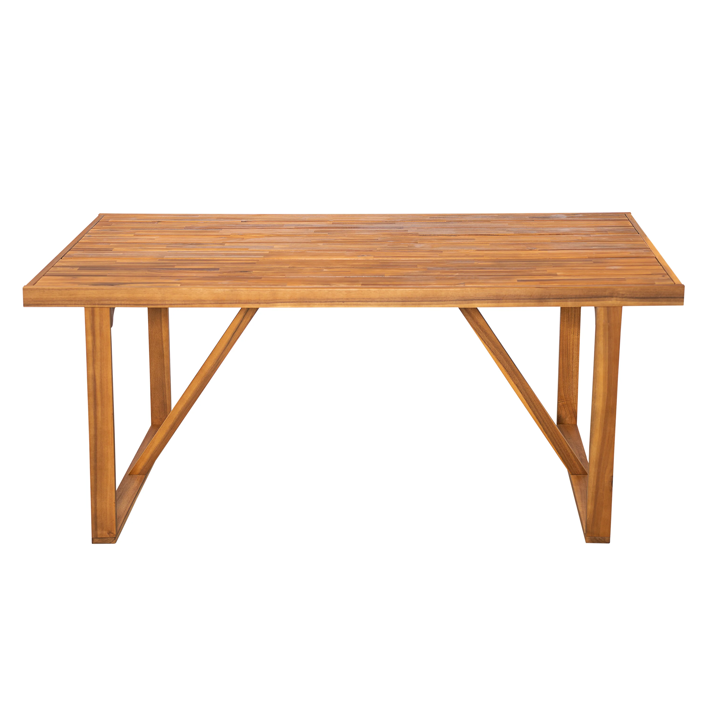 Modern Teak 7 Pieces Acacia Wood Outdoor Dining Set with Cream Cushions - Image 7