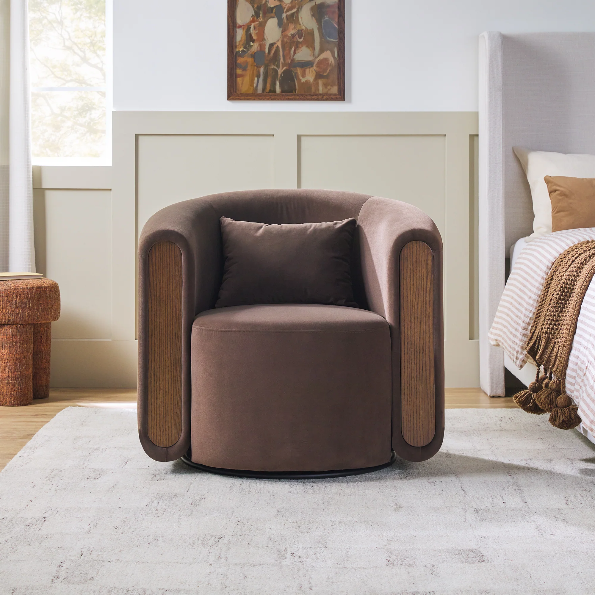 Chantelle Modern Upholstered Swivel Barrel Accent Chair - Image 3