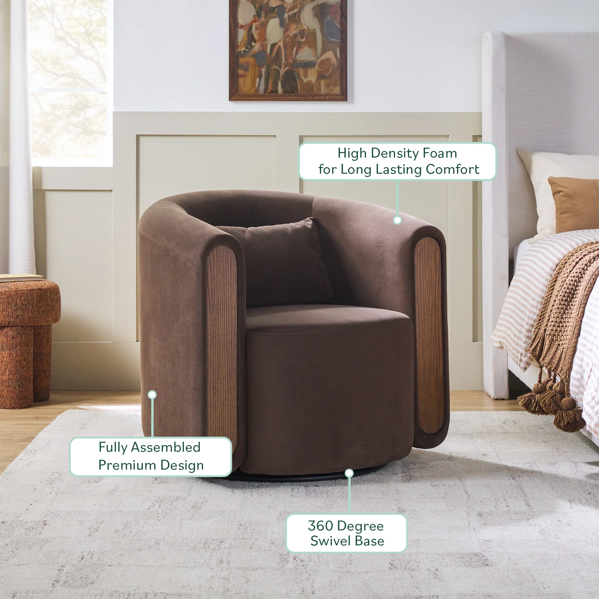 Chantelle Modern Upholstered Swivel Barrel Accent Chair - Image 4