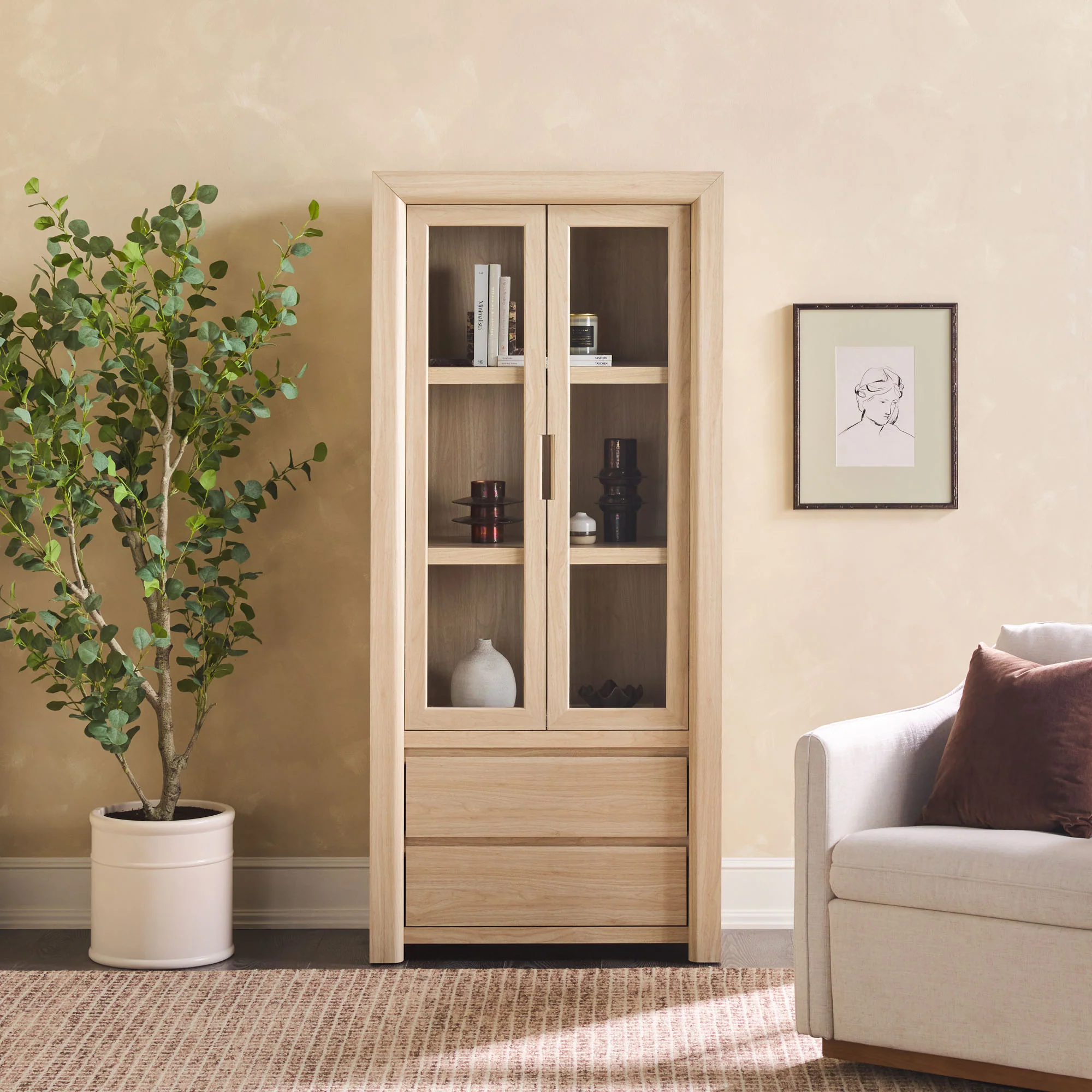 Amira Modern Wood Bookshelf with Glass Doors and Drawer Storage - Image 11