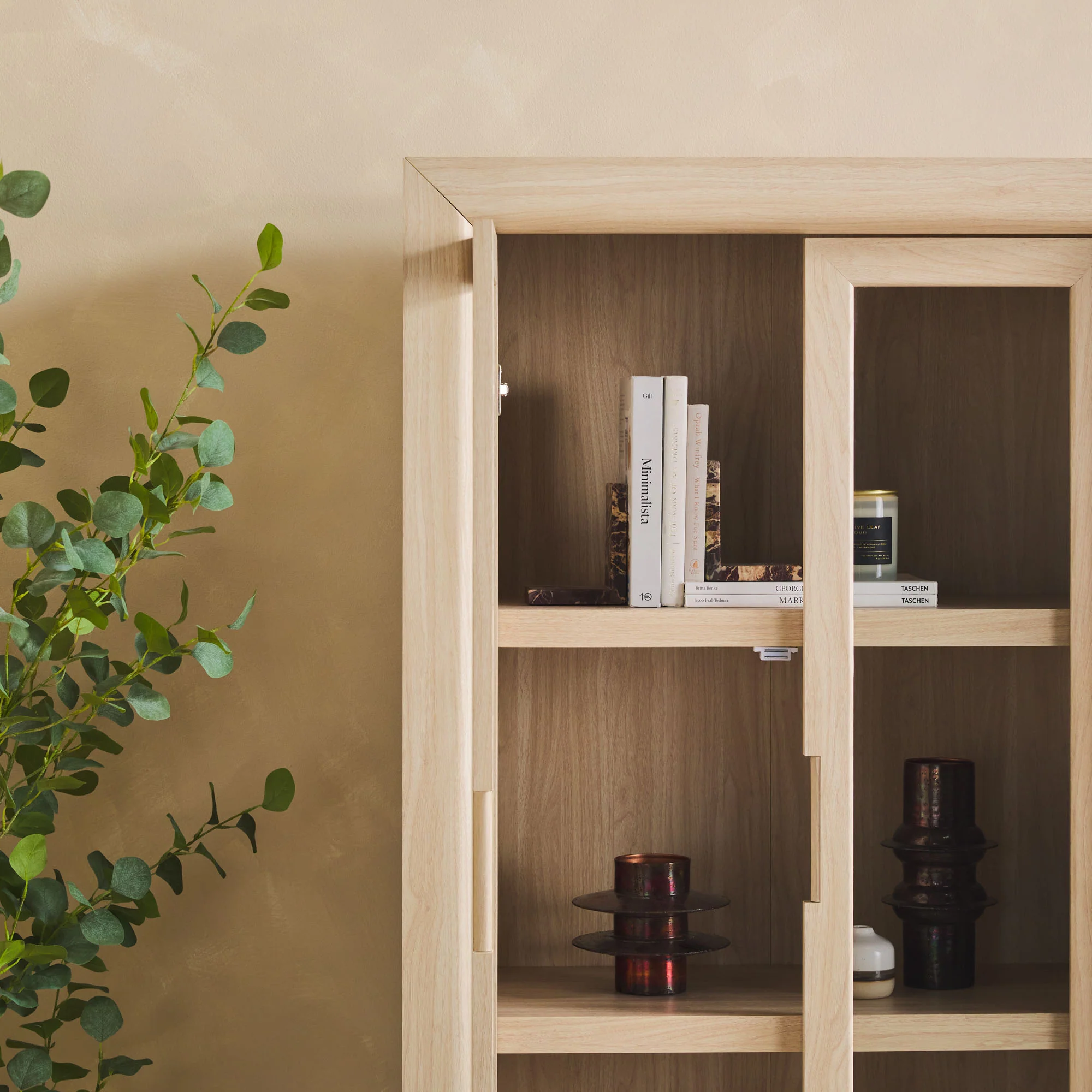 Amira Modern Wood Bookshelf with Glass Doors and Drawer Storage - Image 16