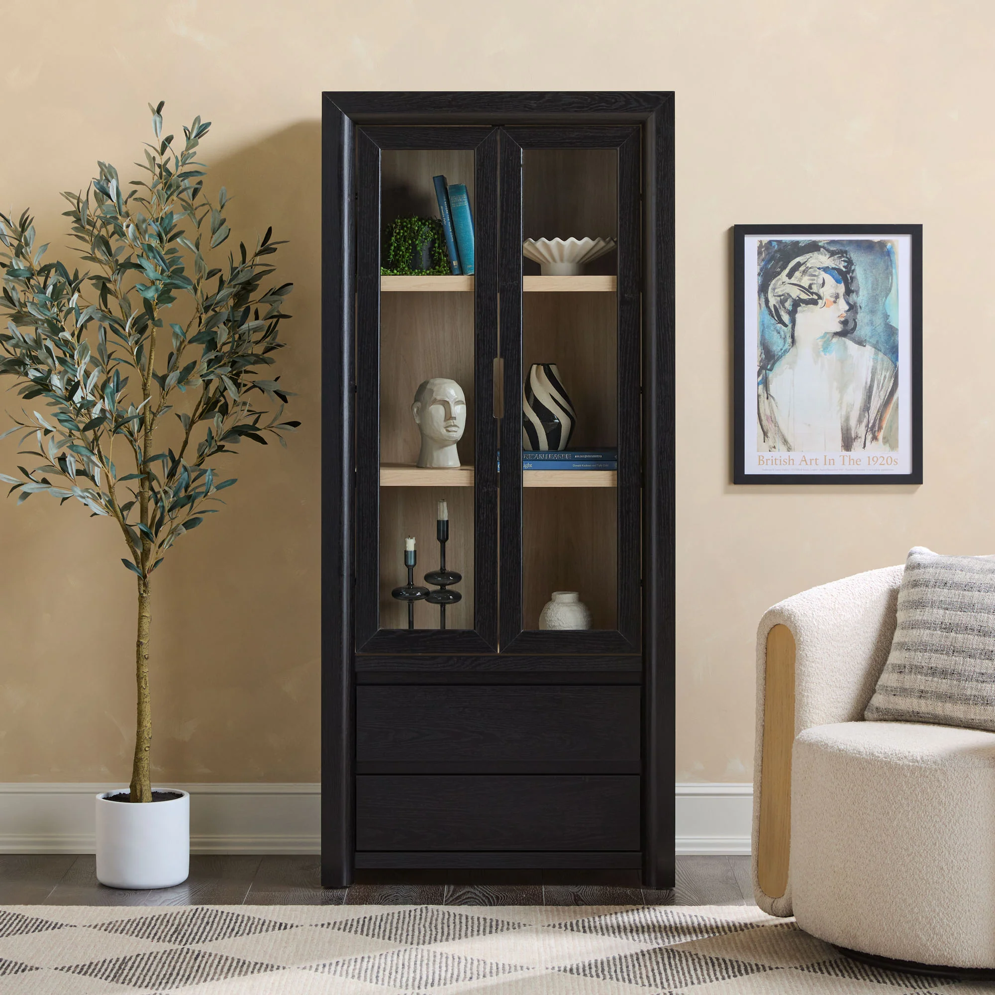 Amira Modern Wood Bookshelf with Glass Doors and Drawer Storage - Image 3