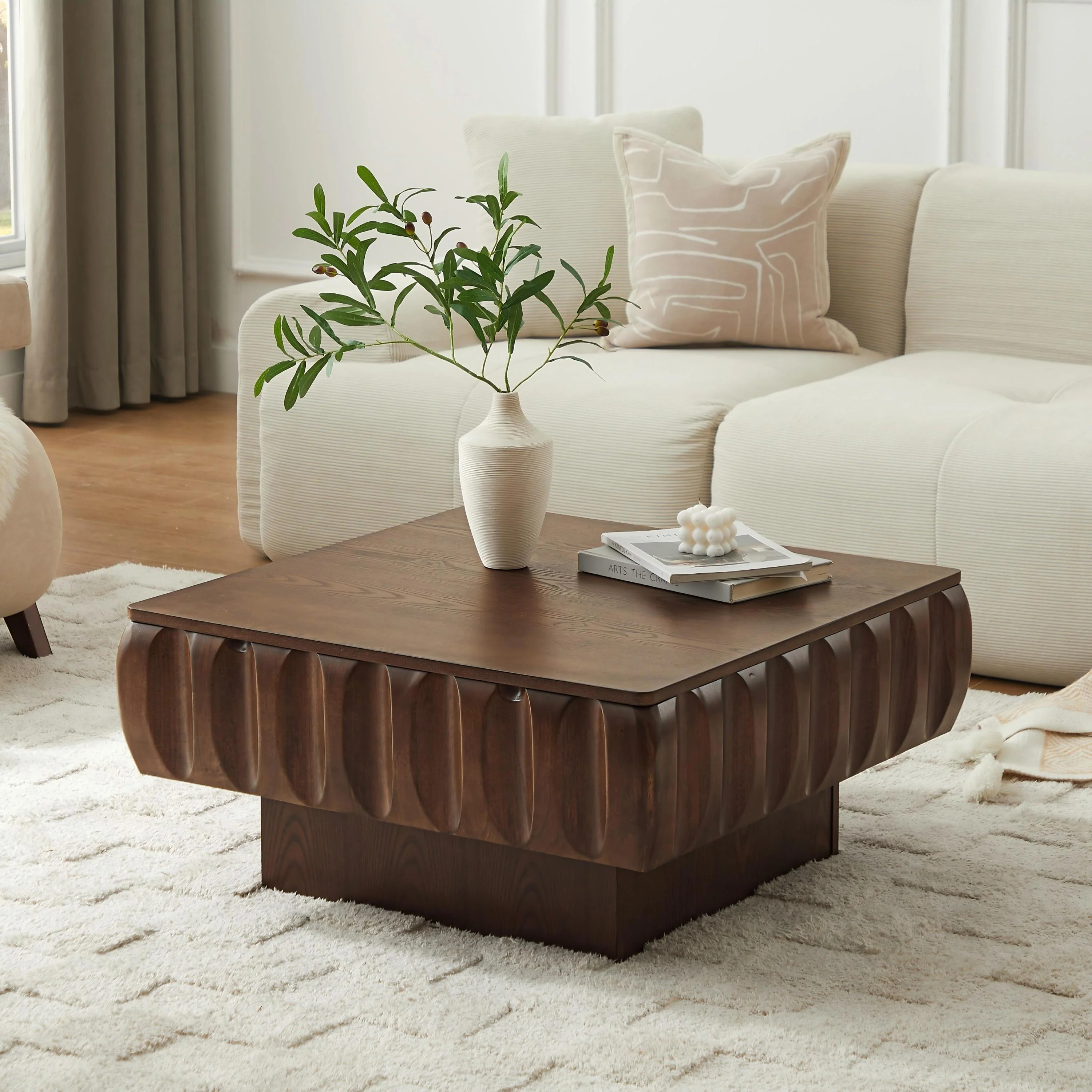 Modern Wood Square Lift-Top Storage Coffee Table - Image 3