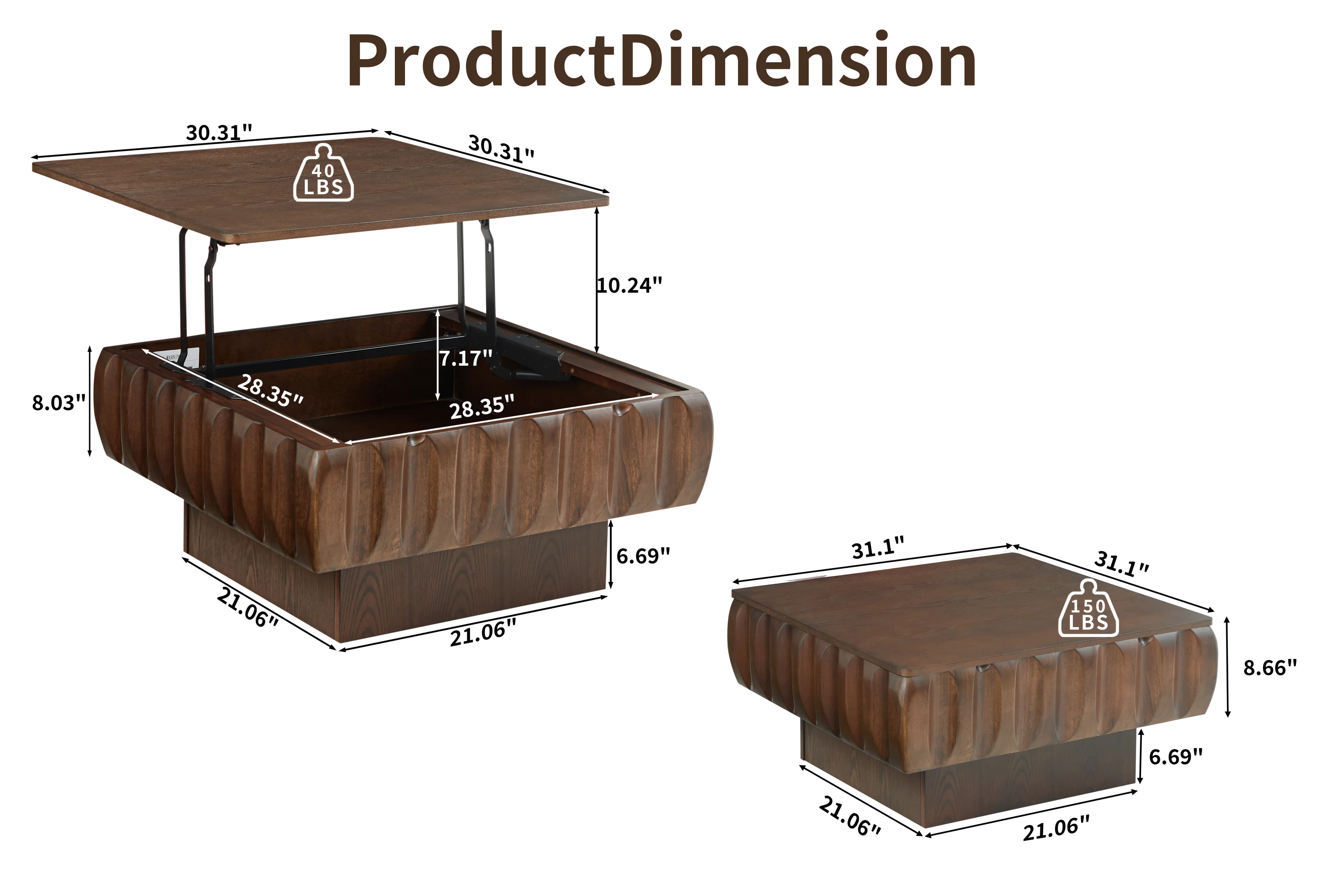 Modern Wood Square Lift-Top Storage Coffee Table - Image 5