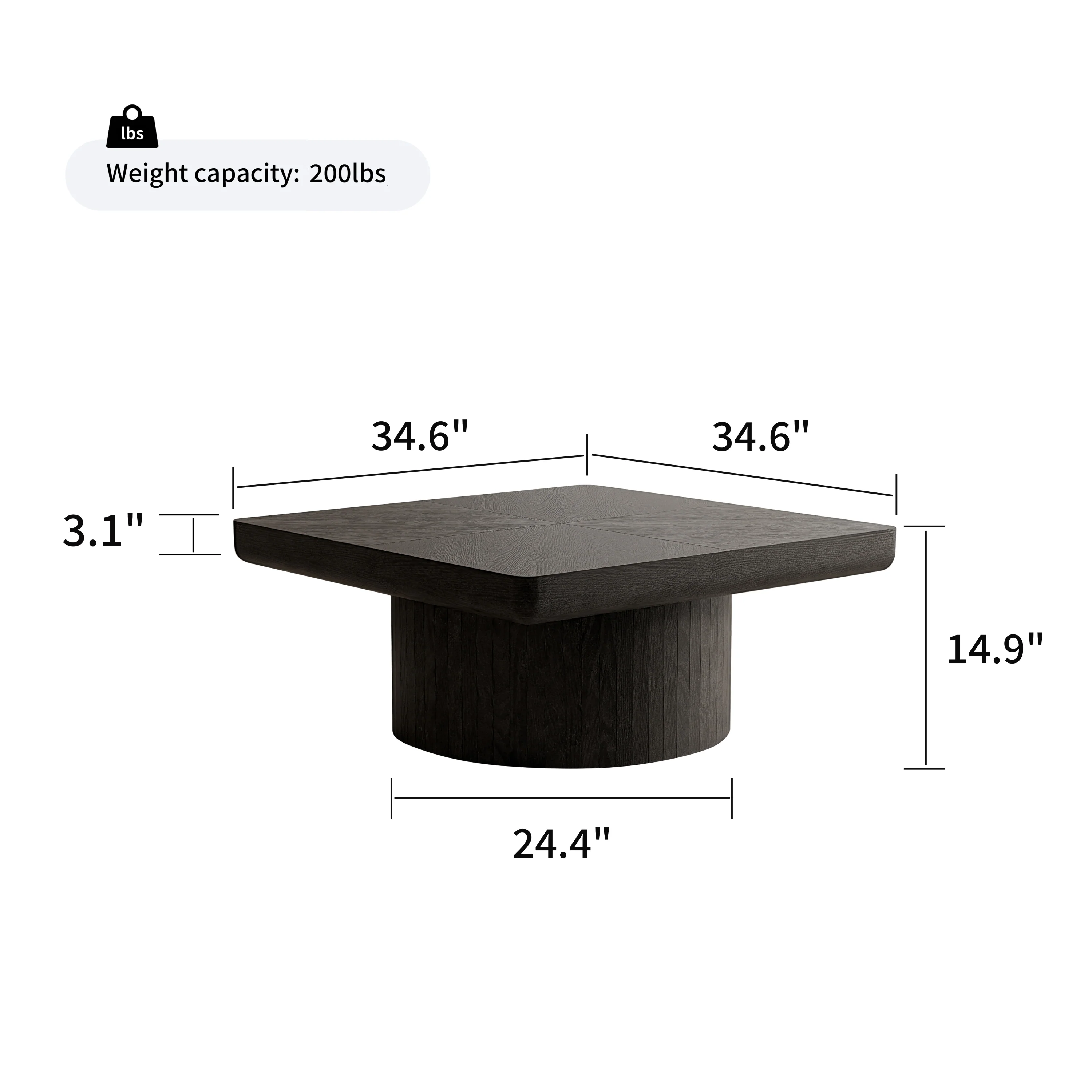 Modern Veneer 34.6'' Square Fluted Cylindrical Base Coffee Table - Image 9