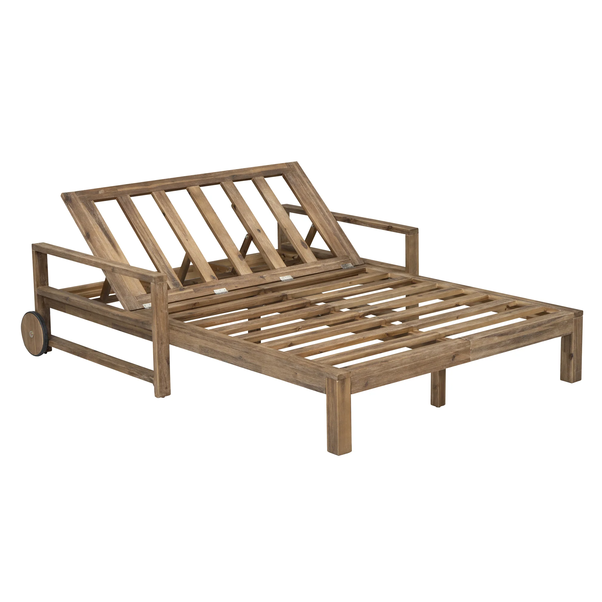 Modern Teak Wood Outdoor Patio Sunbathing Lounge Bed - Image 16