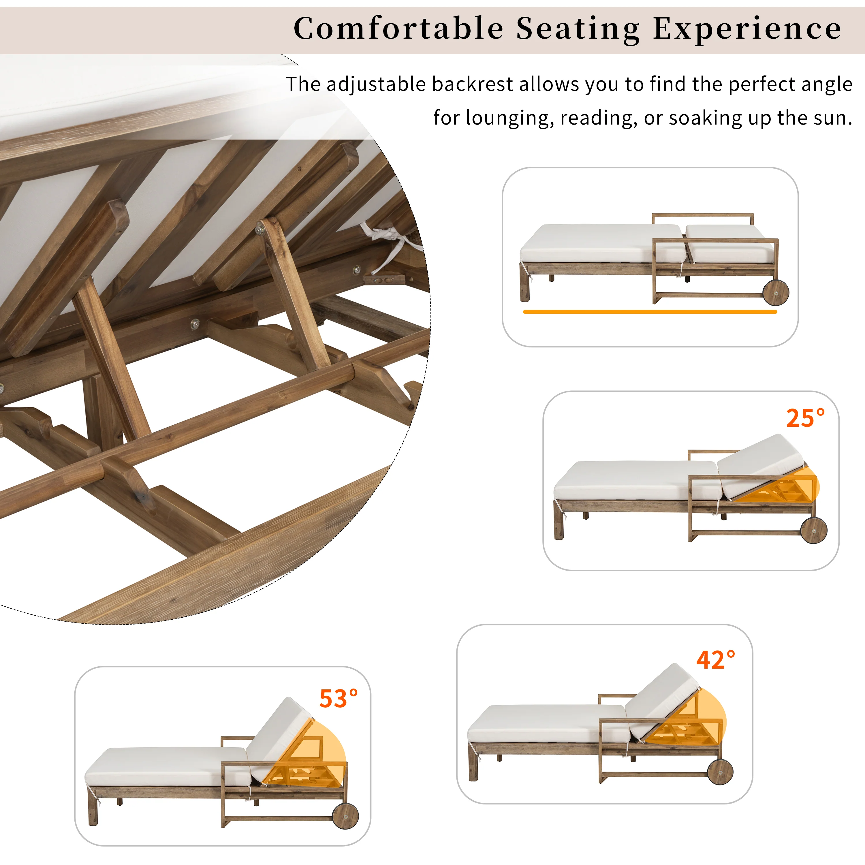 Modern Teak Wood Outdoor Patio Sunbathing Lounge Bed - Image 6
