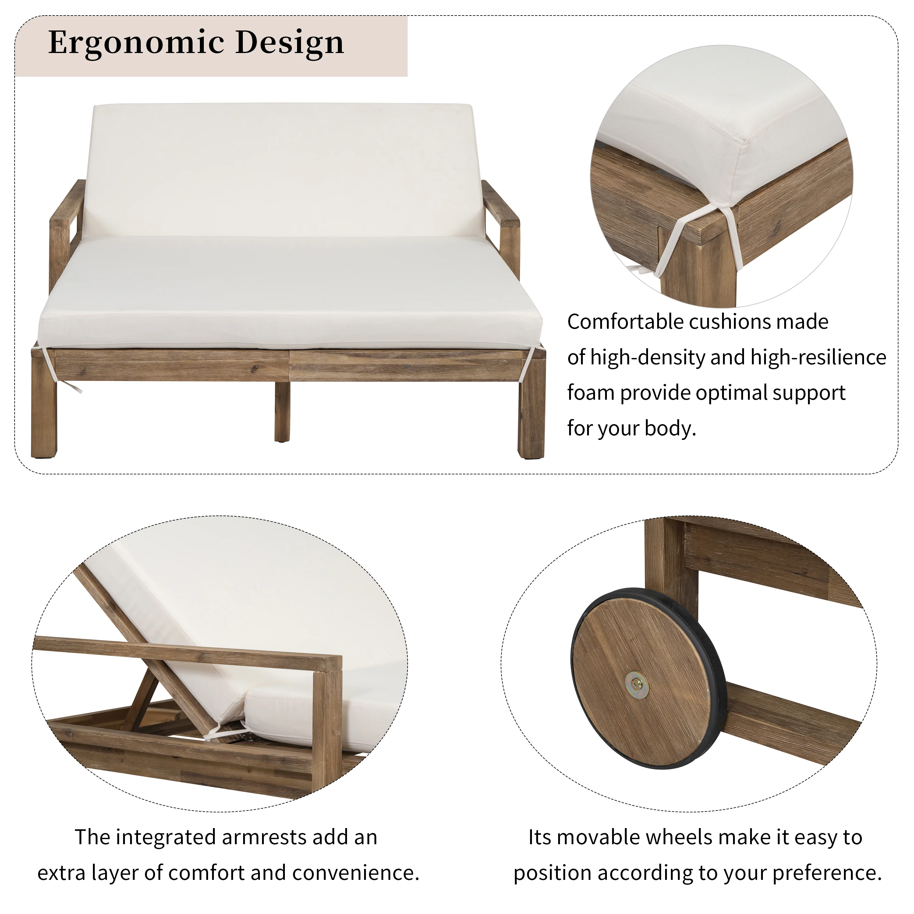Modern Teak Wood Outdoor Patio Sunbathing Lounge Bed - Image 7