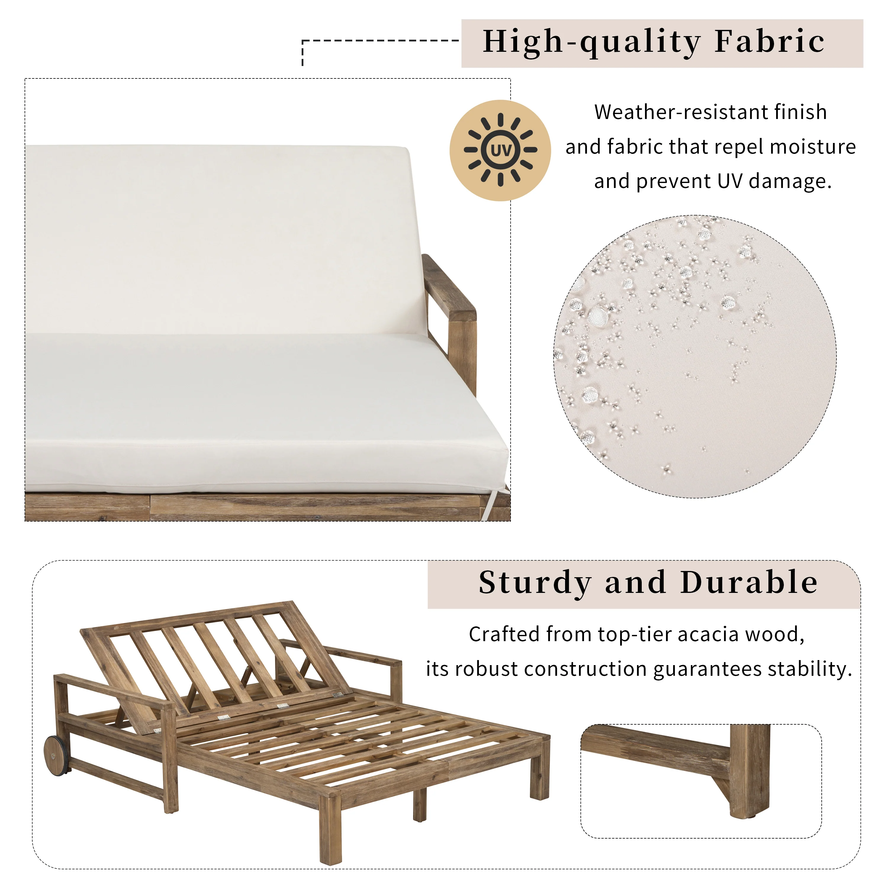 Modern Teak Wood Outdoor Patio Sunbathing Lounge Bed - Image 8