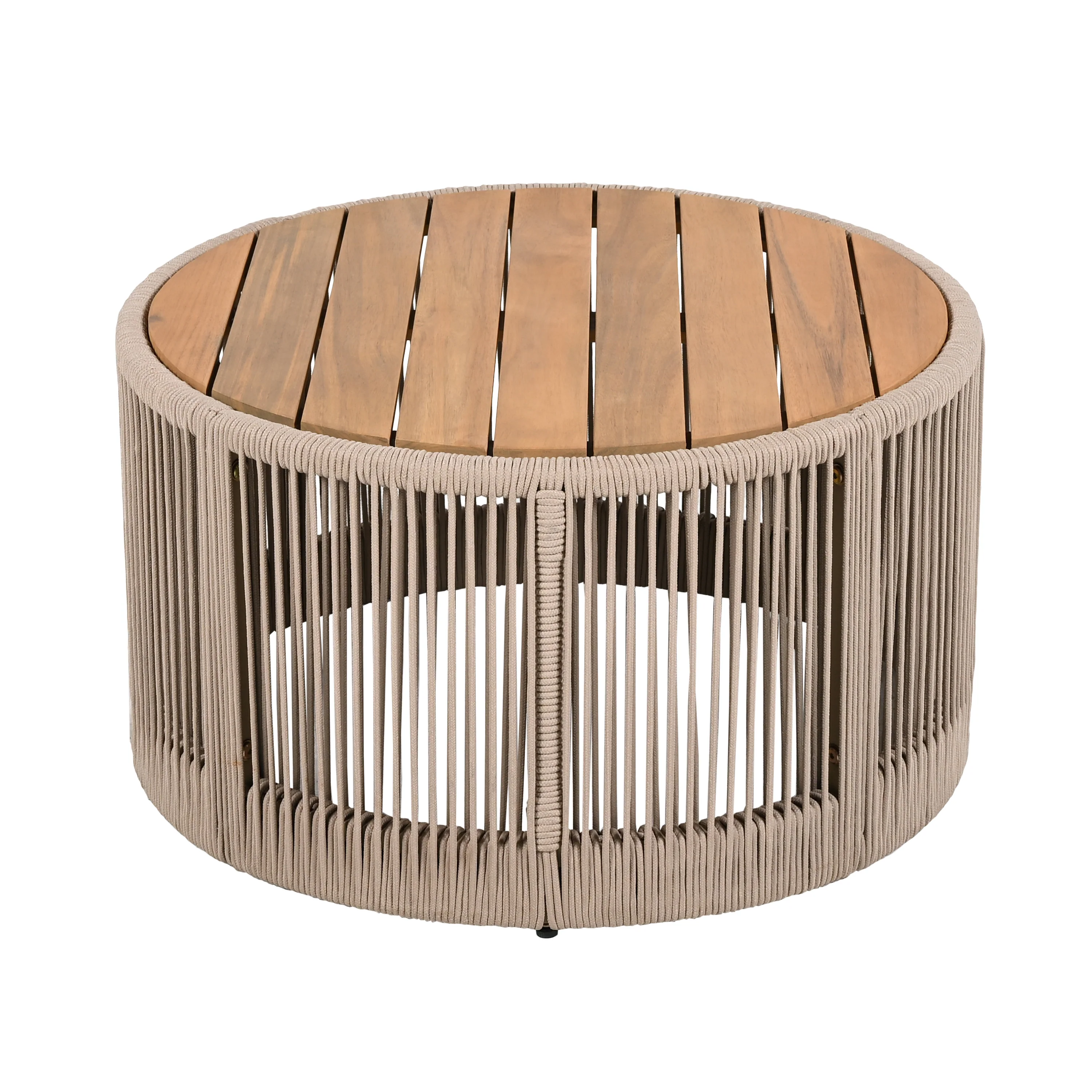 Walker Edison | Modern Woven Rope Design Coffee Table and Side Table Set of 2 - Image 11