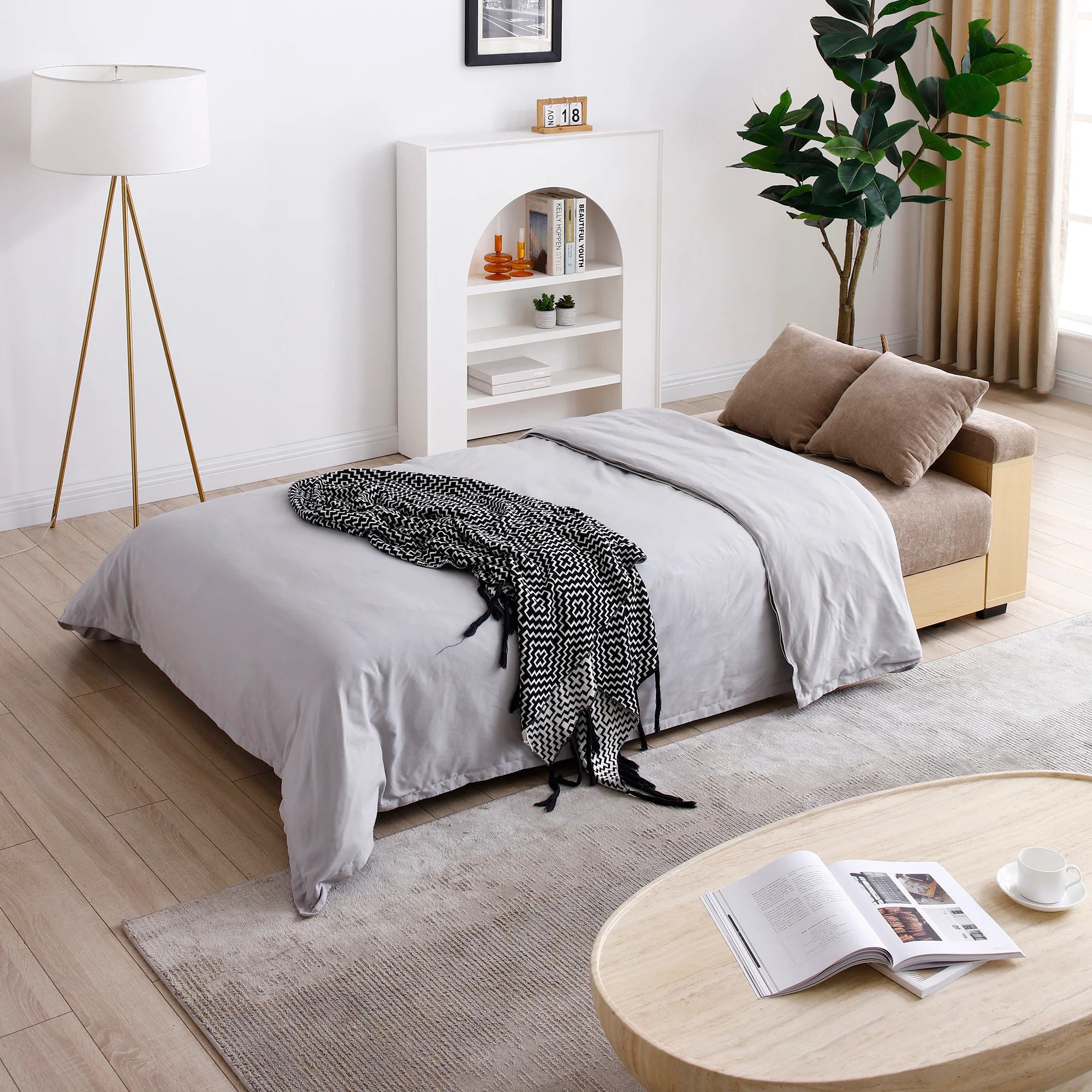 Multifunctional Convertible Sleeper Bed Sofa with Storage Ottoman - Image 11