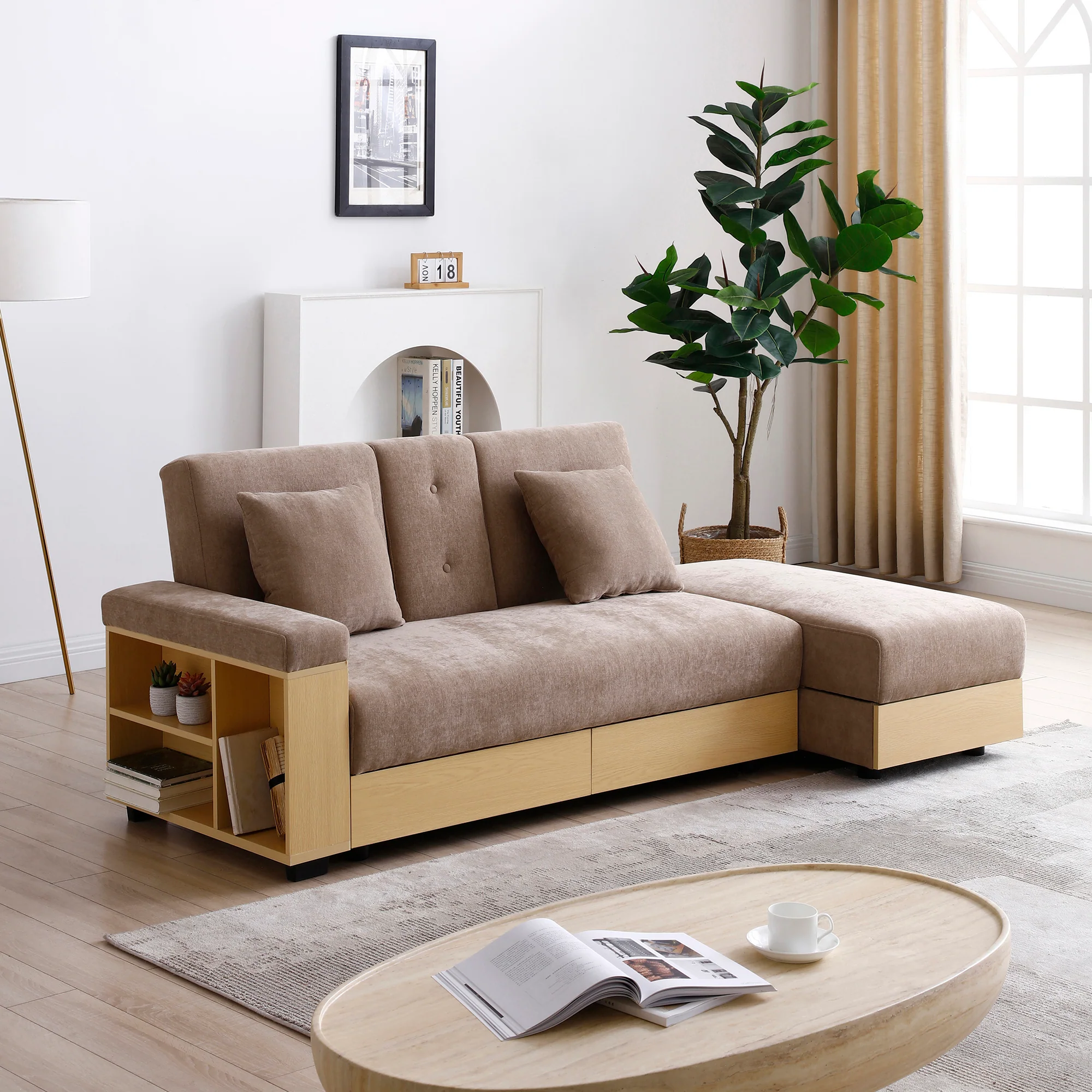 Multifunctional Convertible Sleeper Bed Sofa with Storage Ottoman - Image 17