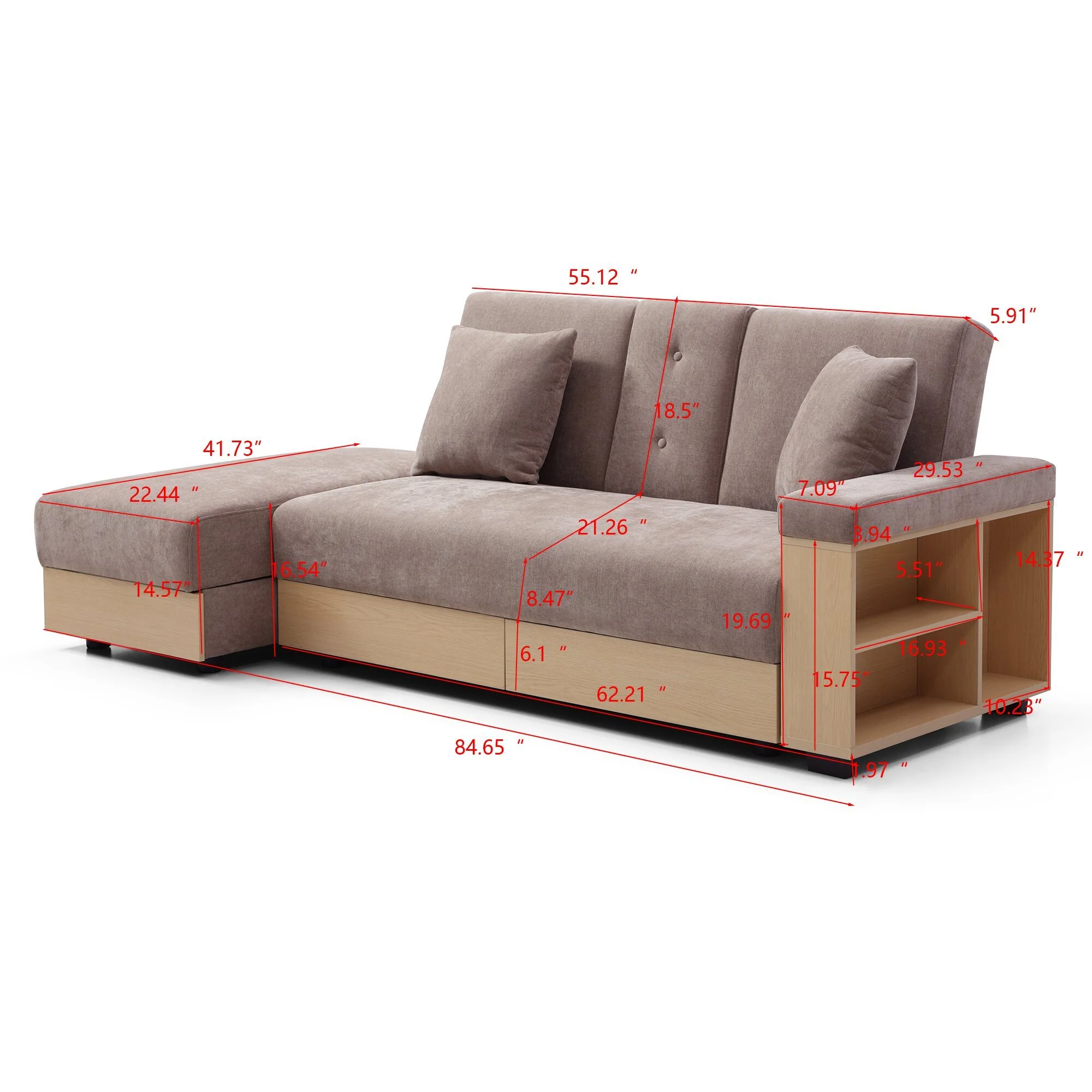 Multifunctional Convertible Sleeper Bed Sofa with Storage Ottoman - Image 18