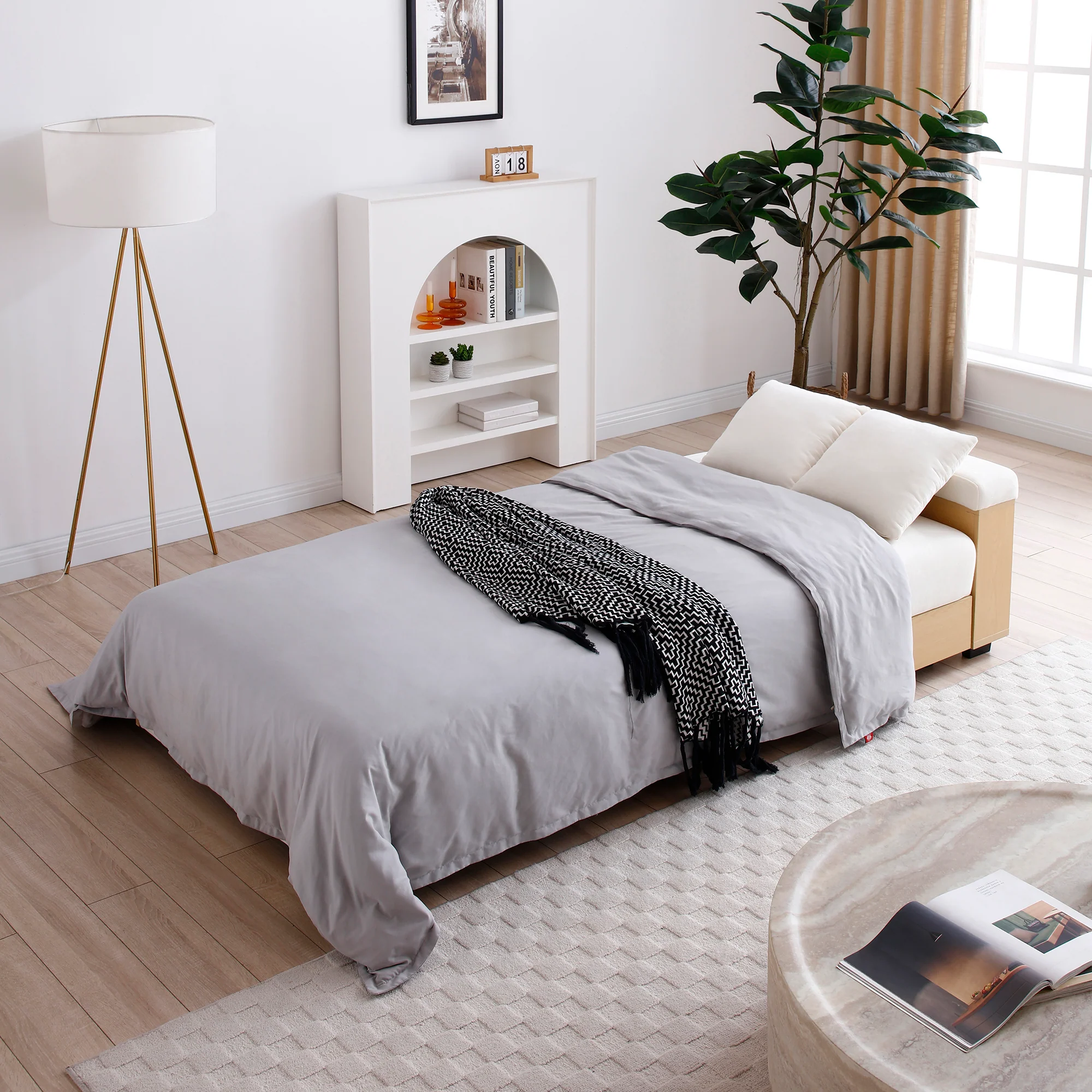 Multifunctional Convertible Sleeper Bed Sofa with Storage Ottoman - Image 2