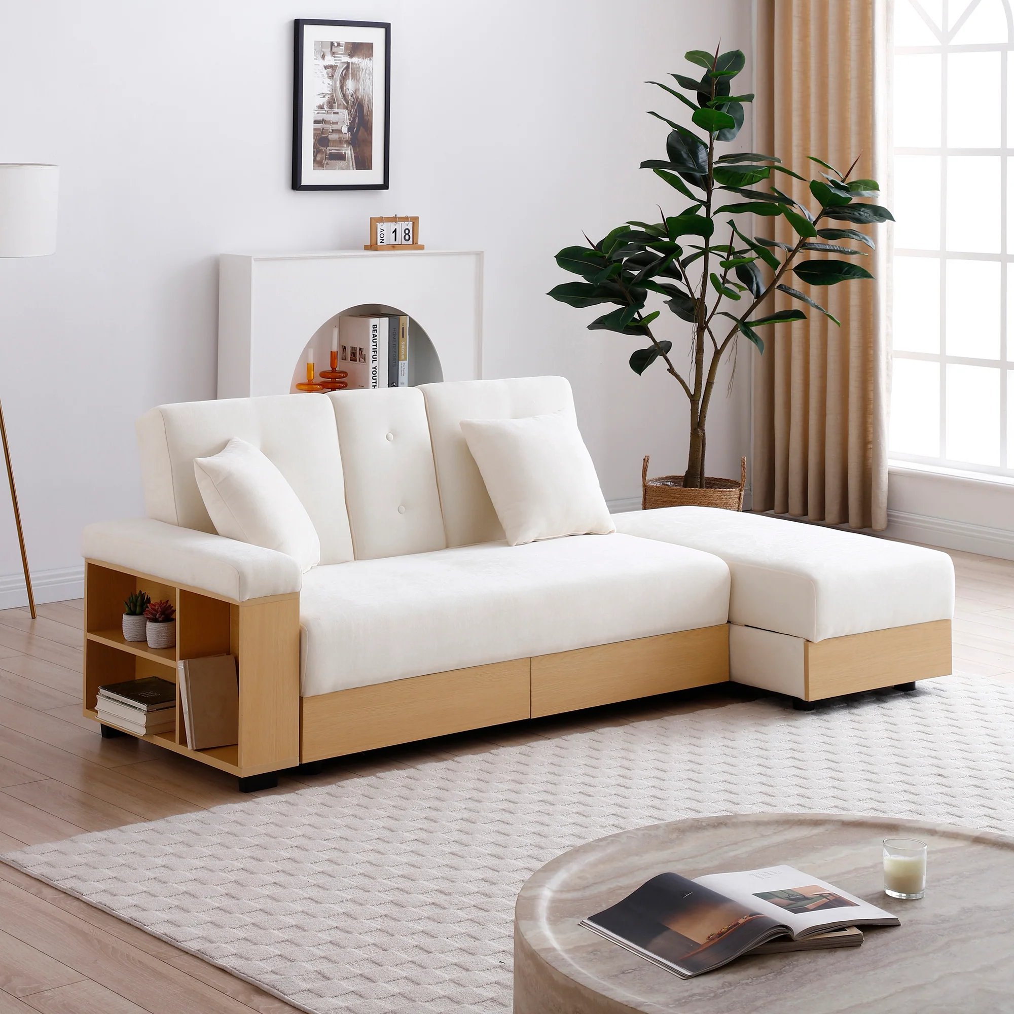 Multifunctional Convertible Sleeper Bed Sofa with Storage Ottoman - Image 7