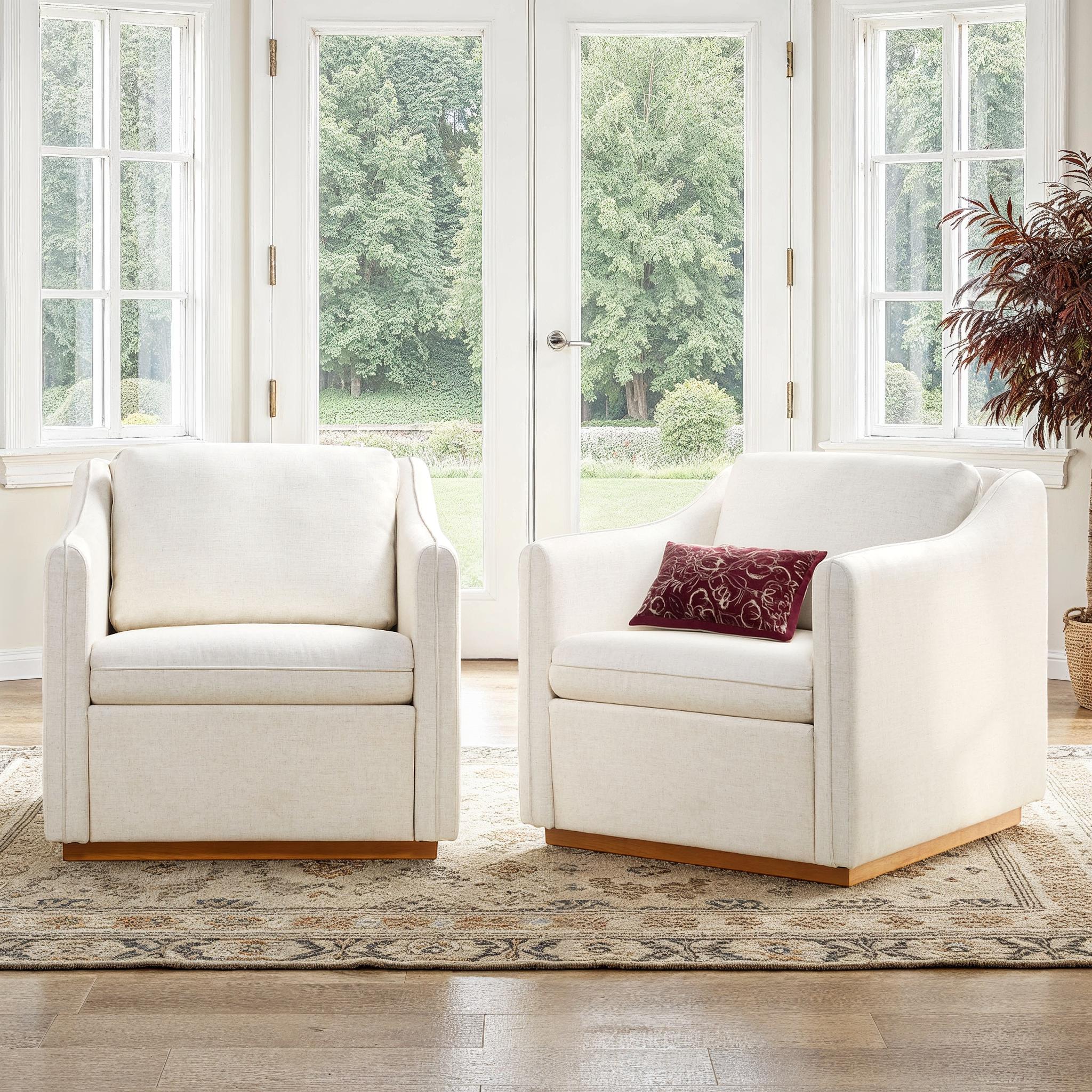 Nash Modern Farmhouse Linen Swivel Accent Chairs, Set of 2