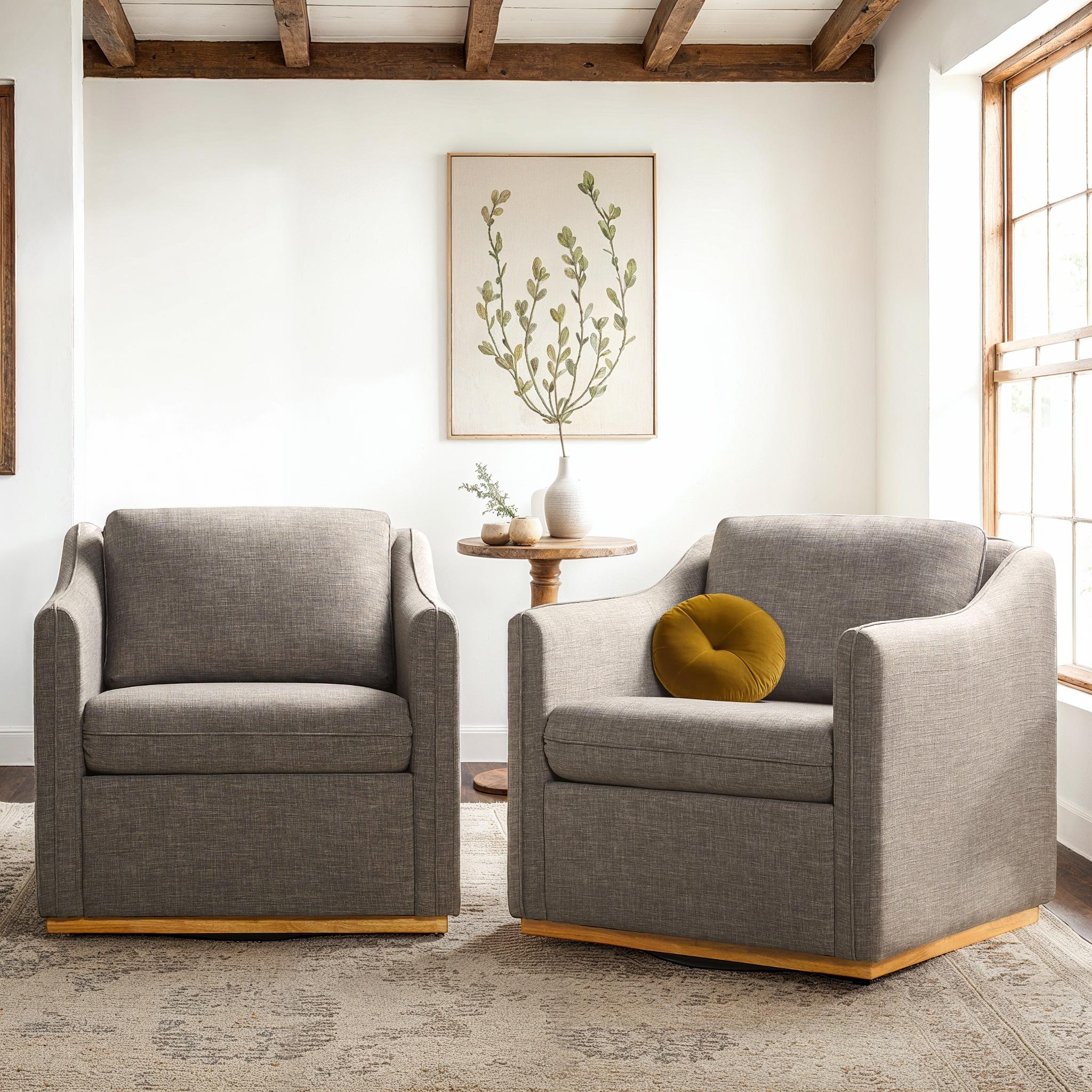 Nash Modern Farmhouse Linen Swivel Accent Chairs, Set of 2 - Image 2