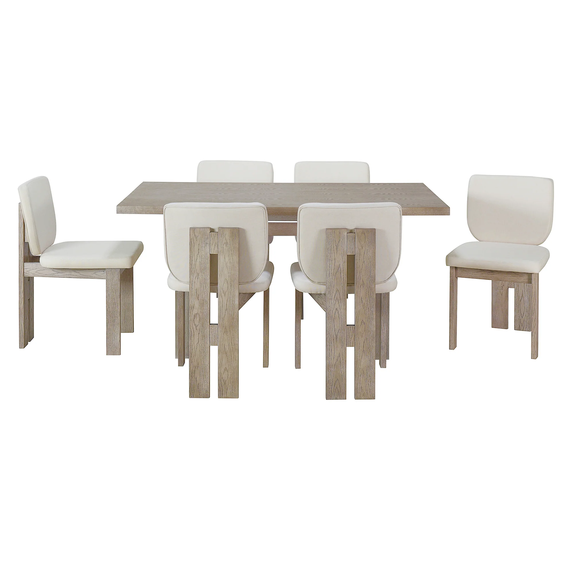 Walker Edison | Natural Wood Wash 7-Piece Retro Dining Set with 6 Upholstered Chairs - Image 10
