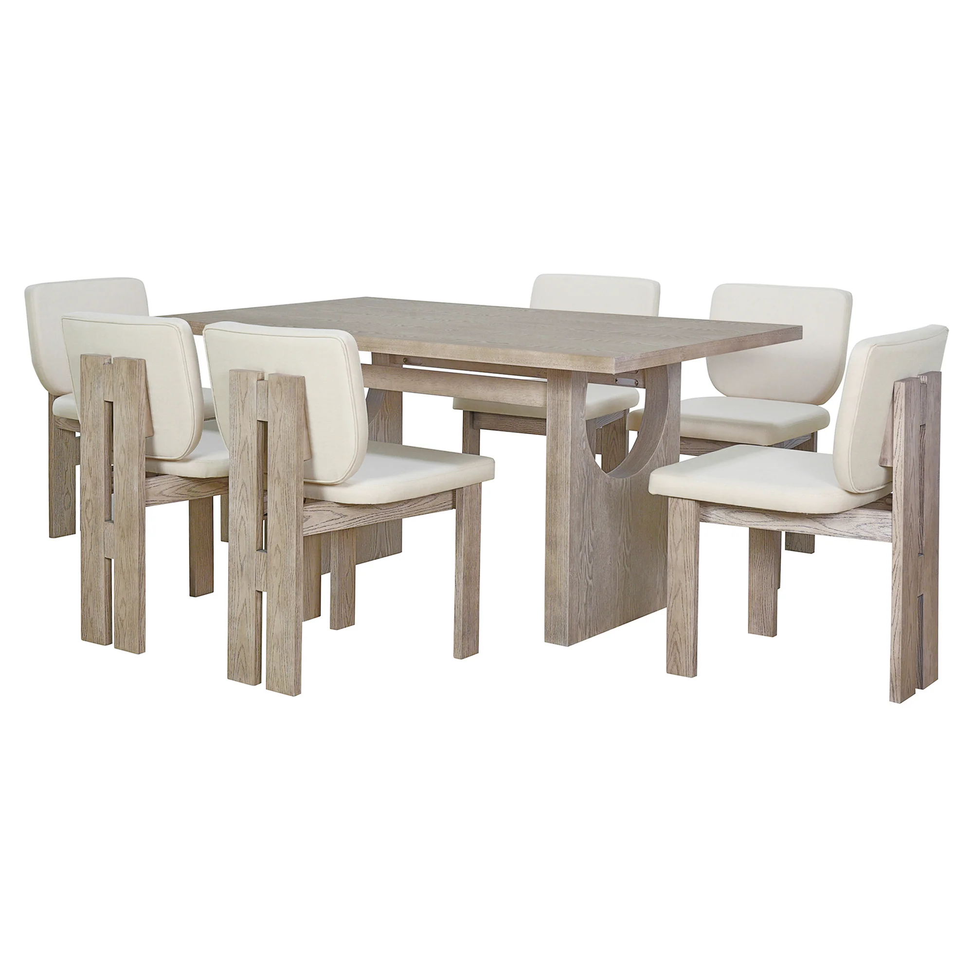 Walker Edison | Natural Wood Wash 7-Piece Retro Dining Set with 6 Upholstered Chairs - Image 9