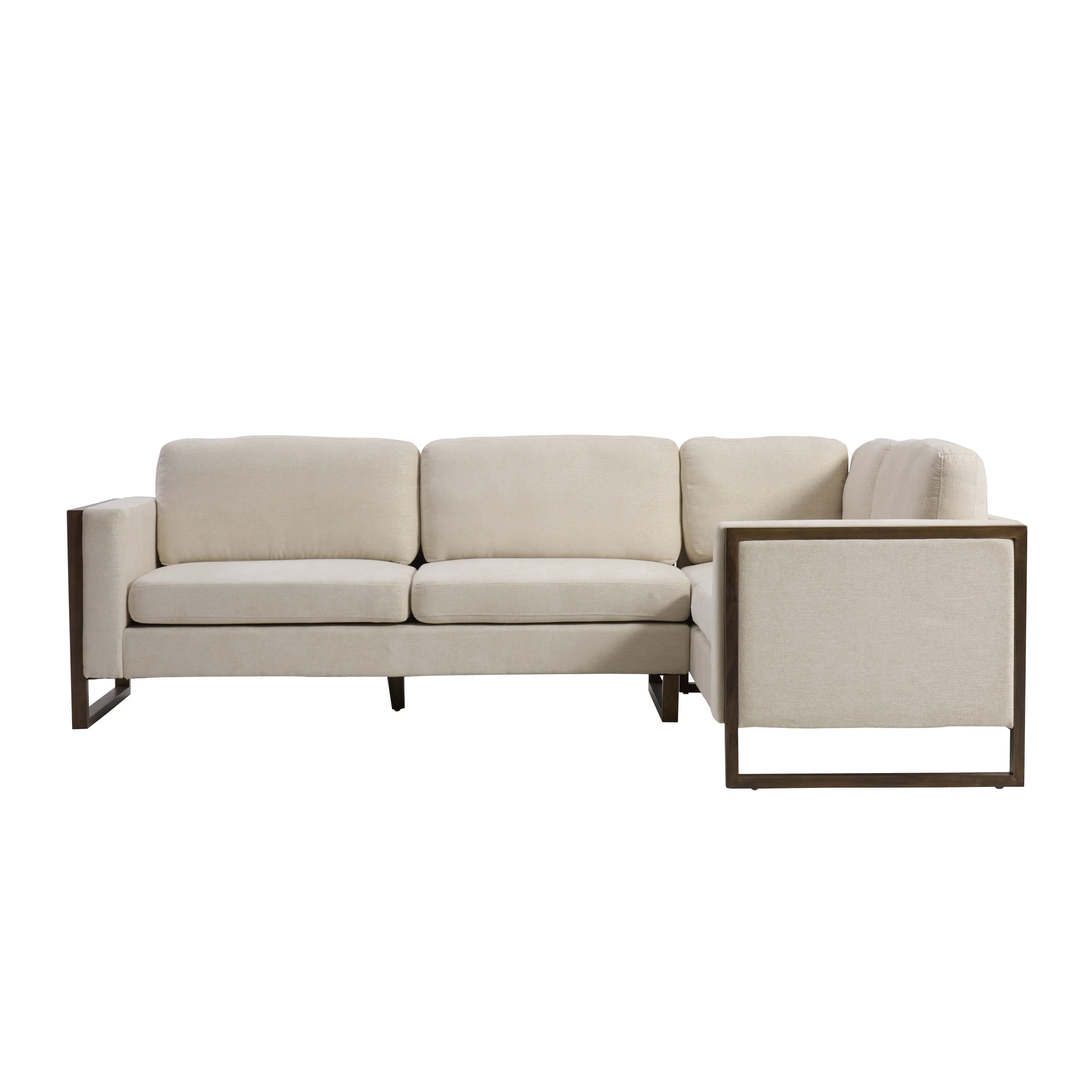 Otis L Shaped Sectional Chenille Sofa Couch with Wood Trim - Image 2