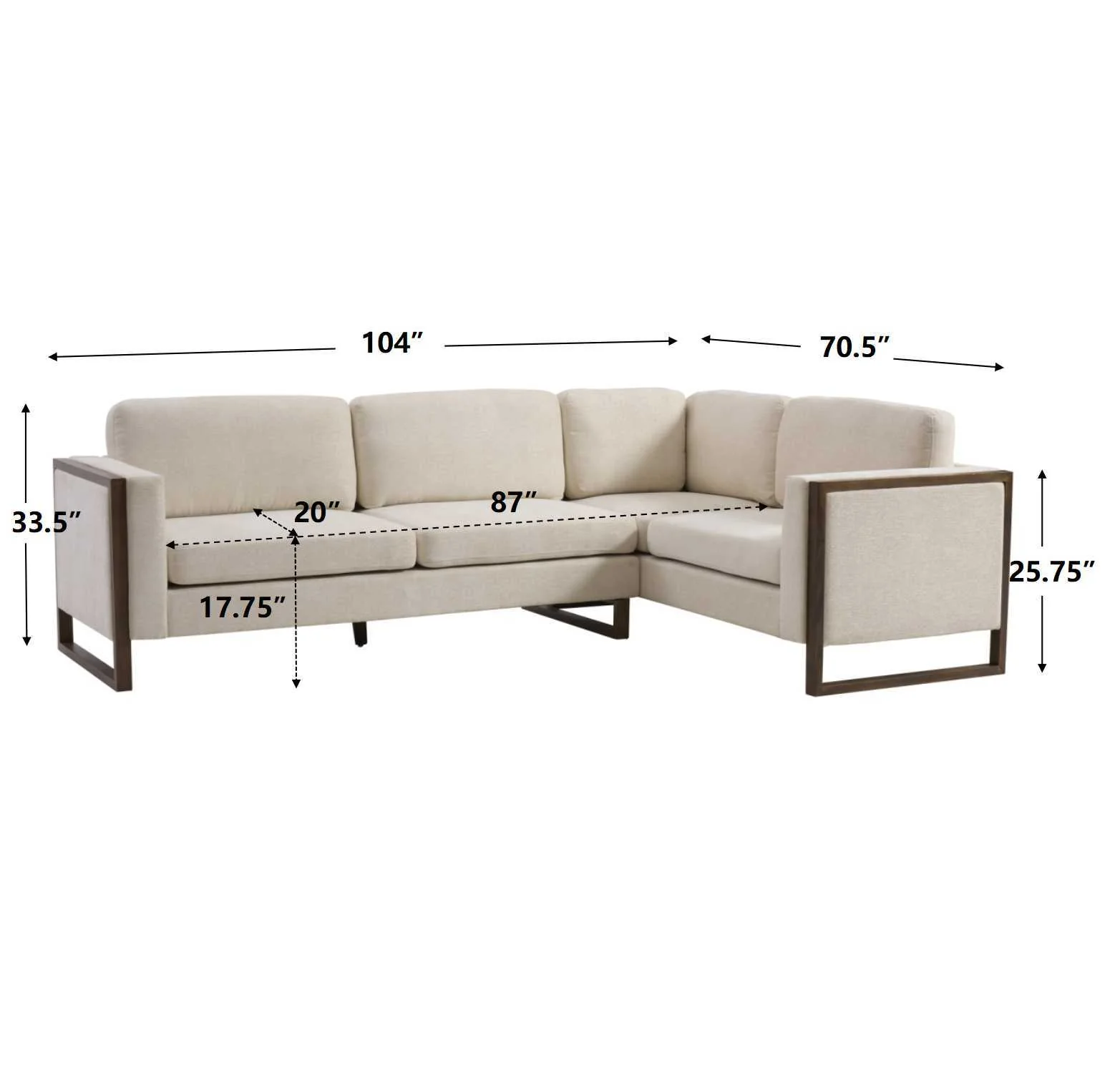Otis L Shaped Sectional Chenille Sofa Couch with Wood Trim - Image 7