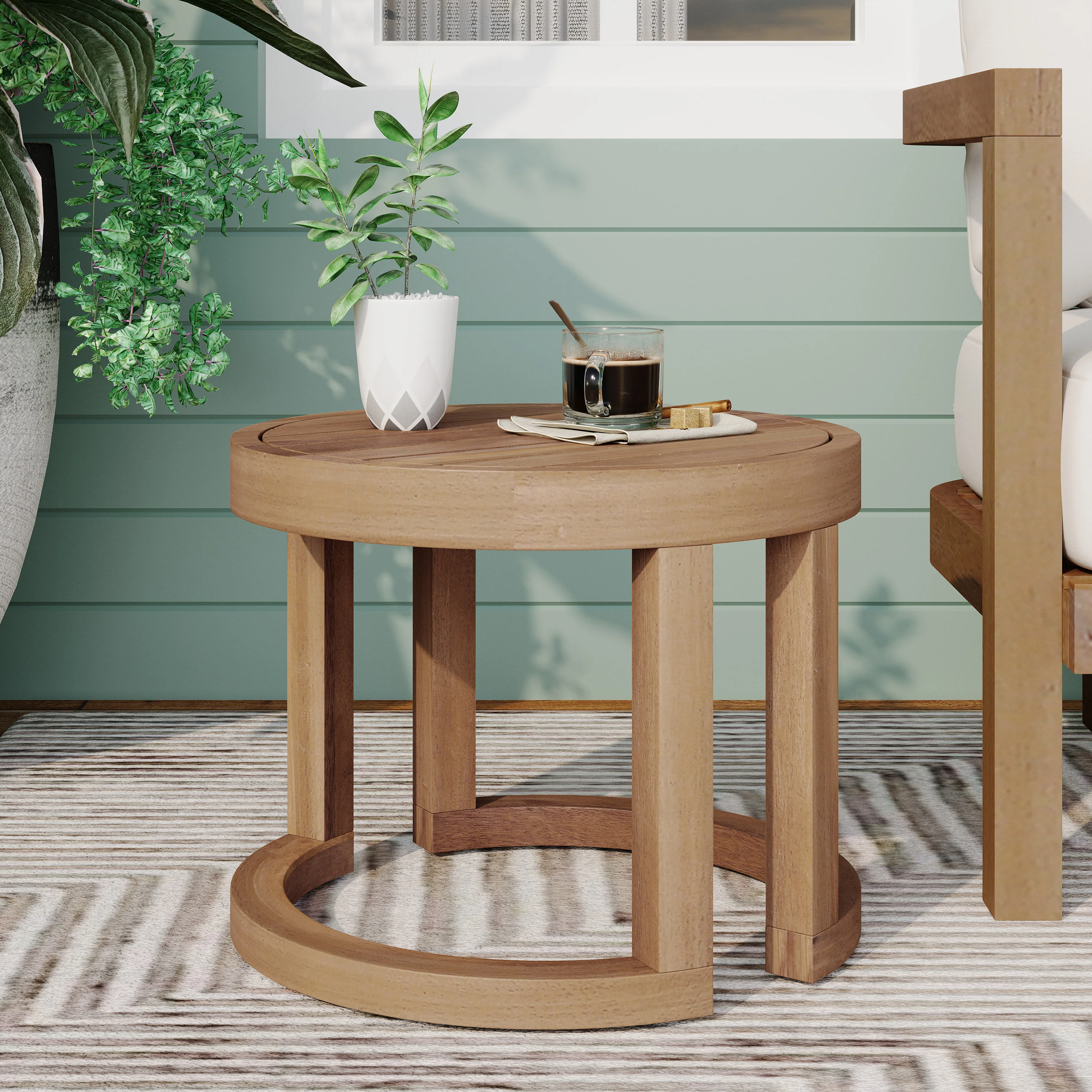 Walker Edison | Outdoor 18' Acacia Wood Side Table - Image 4