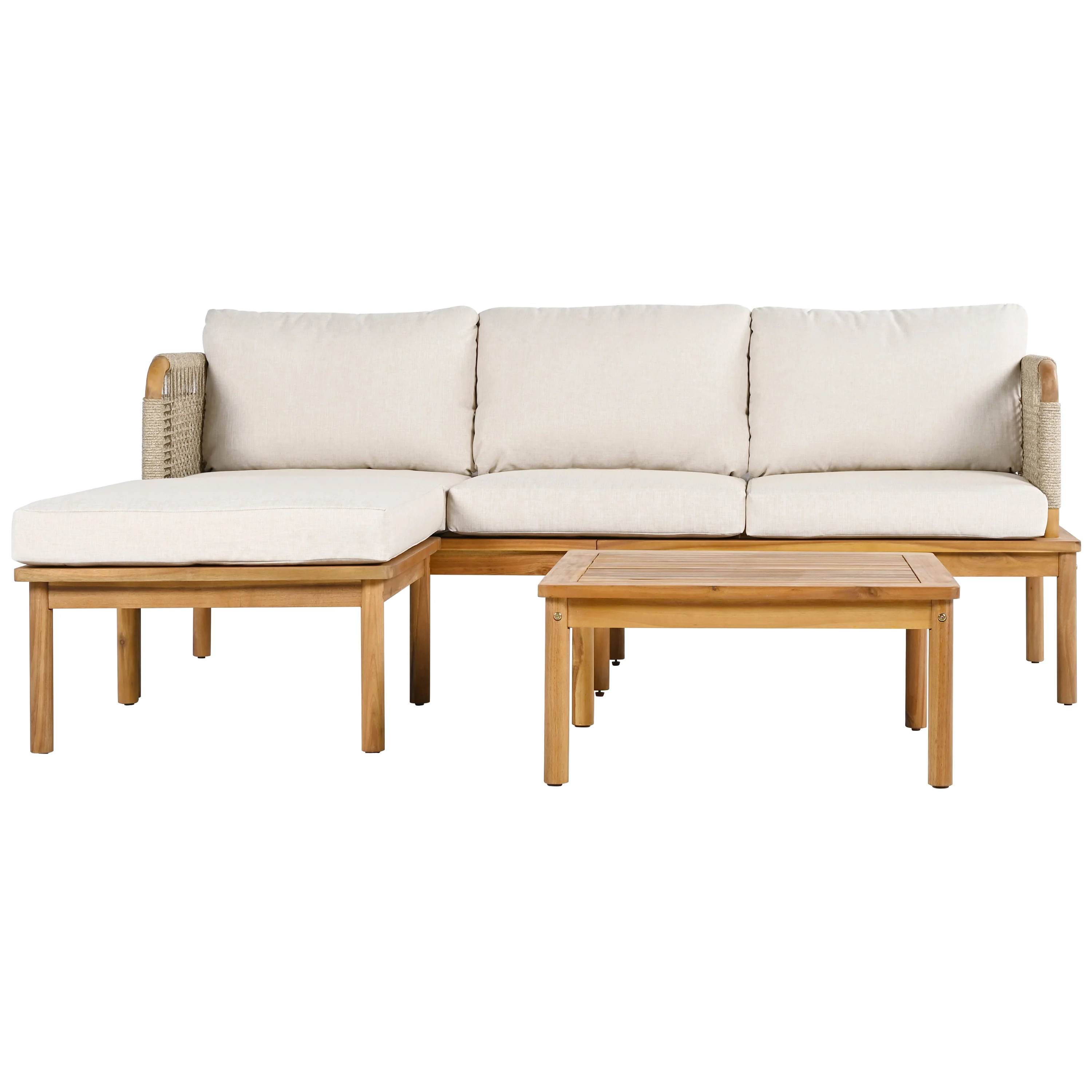 Outdoor Patio 3-piece Acacia Wood and Rope Sofa Set - Image 4