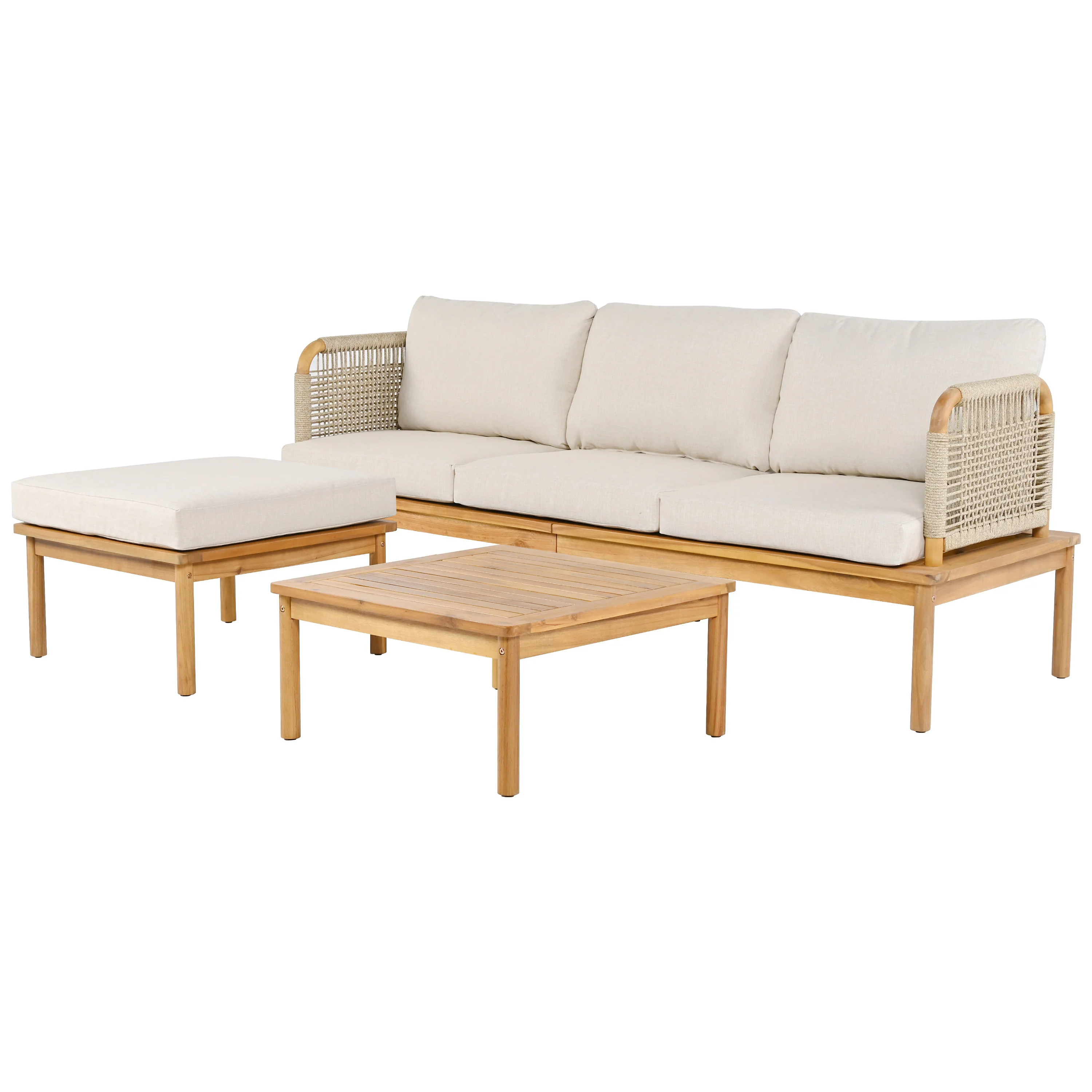 Outdoor Patio 3-piece Acacia Wood and Rope Sofa Set - Image 5