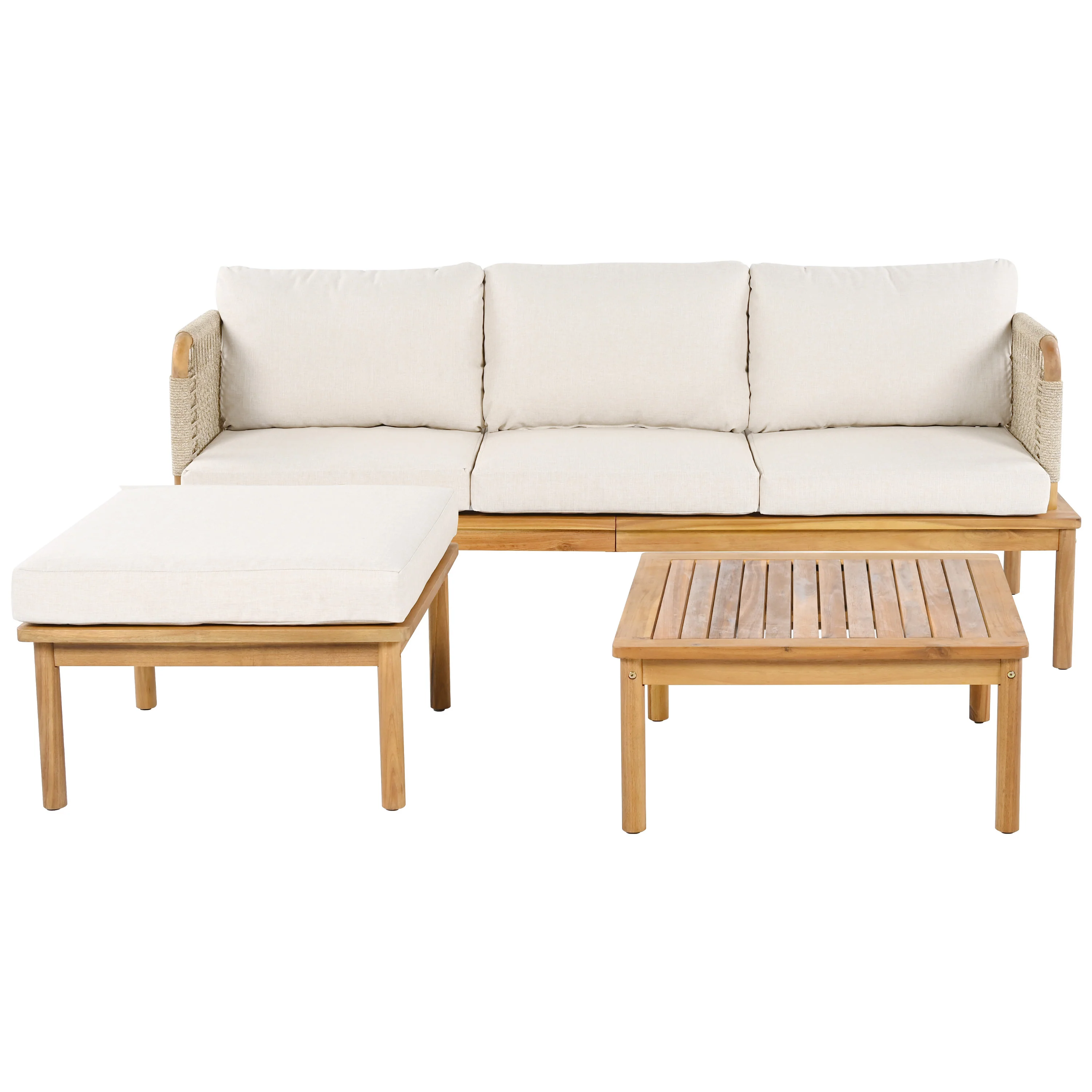 Outdoor Patio 3-piece Acacia Wood and Rope Sofa Set - Image 6