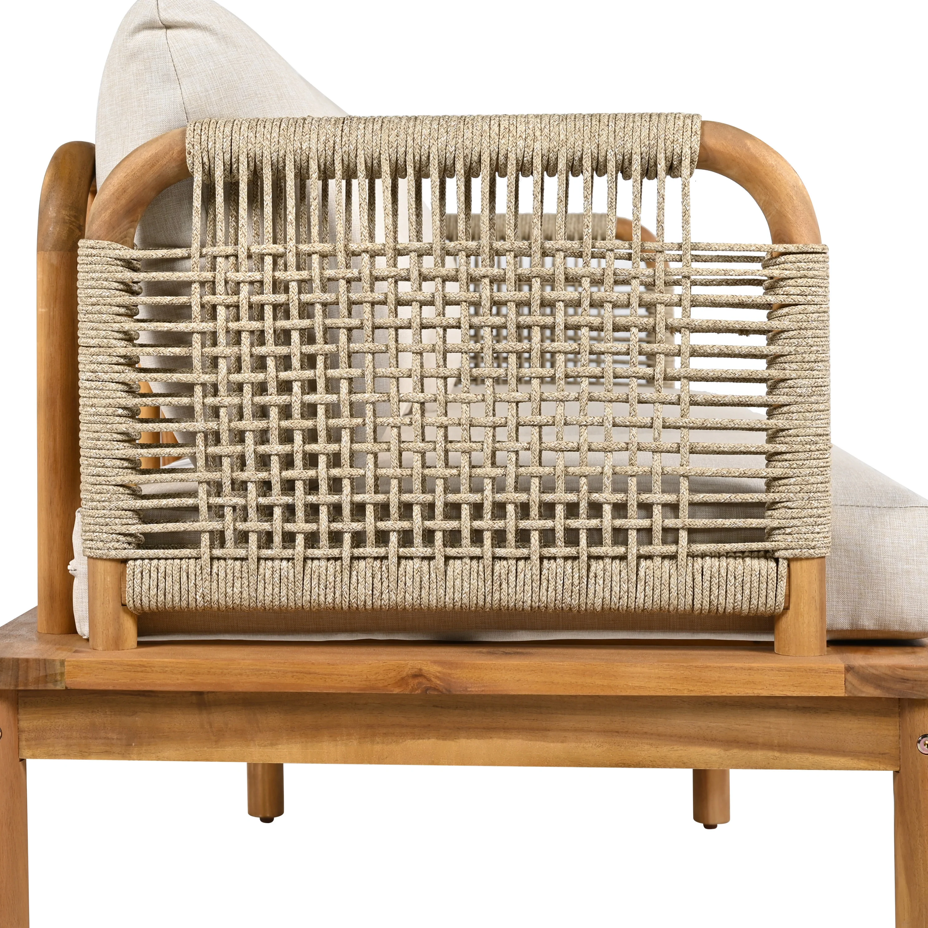 Outdoor Patio 3-piece Acacia Wood and Rope Sofa Set - Image 7