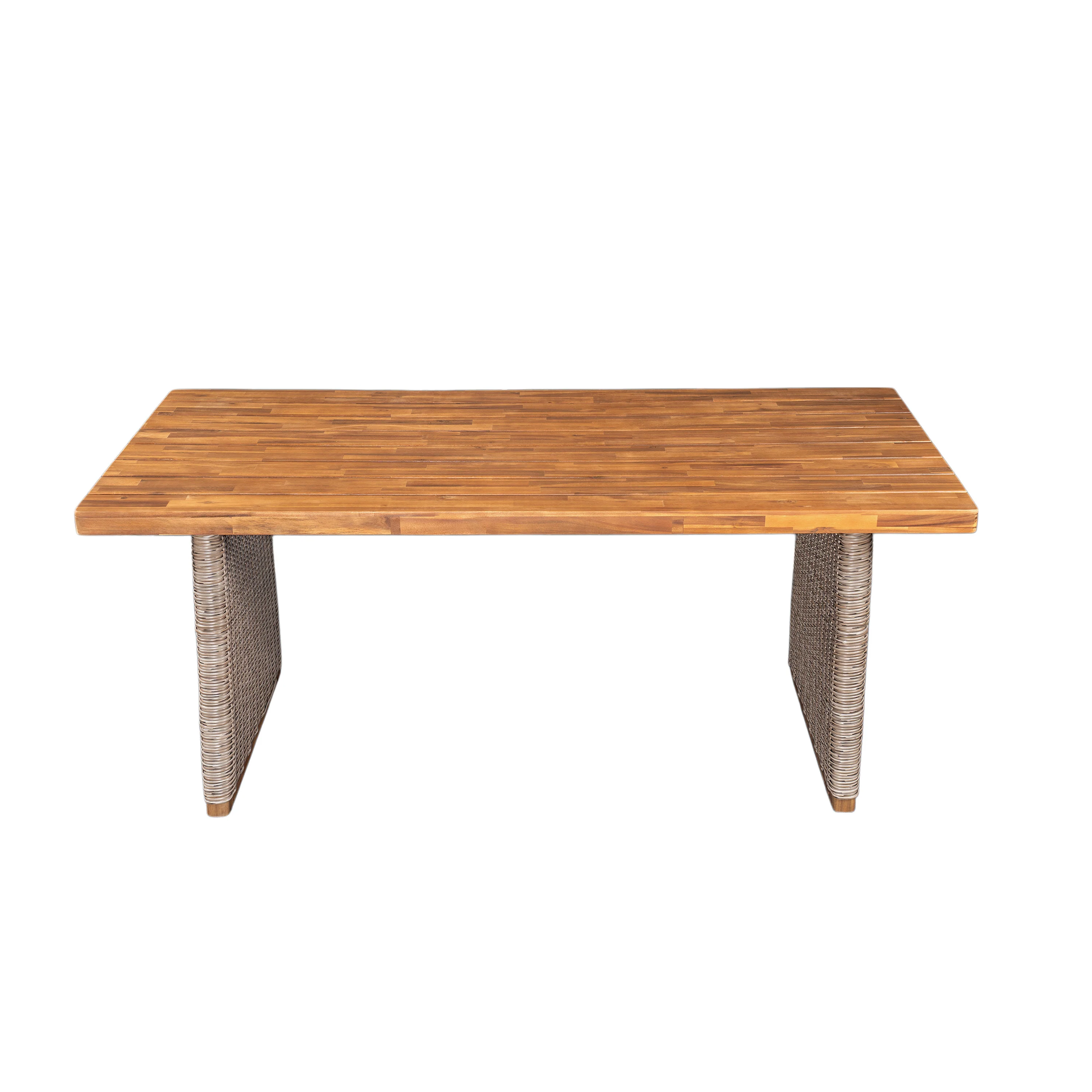 Outdoor 3 Piece Acacia Wood Dining Set with Handwoven Rattan Legs - Image 10