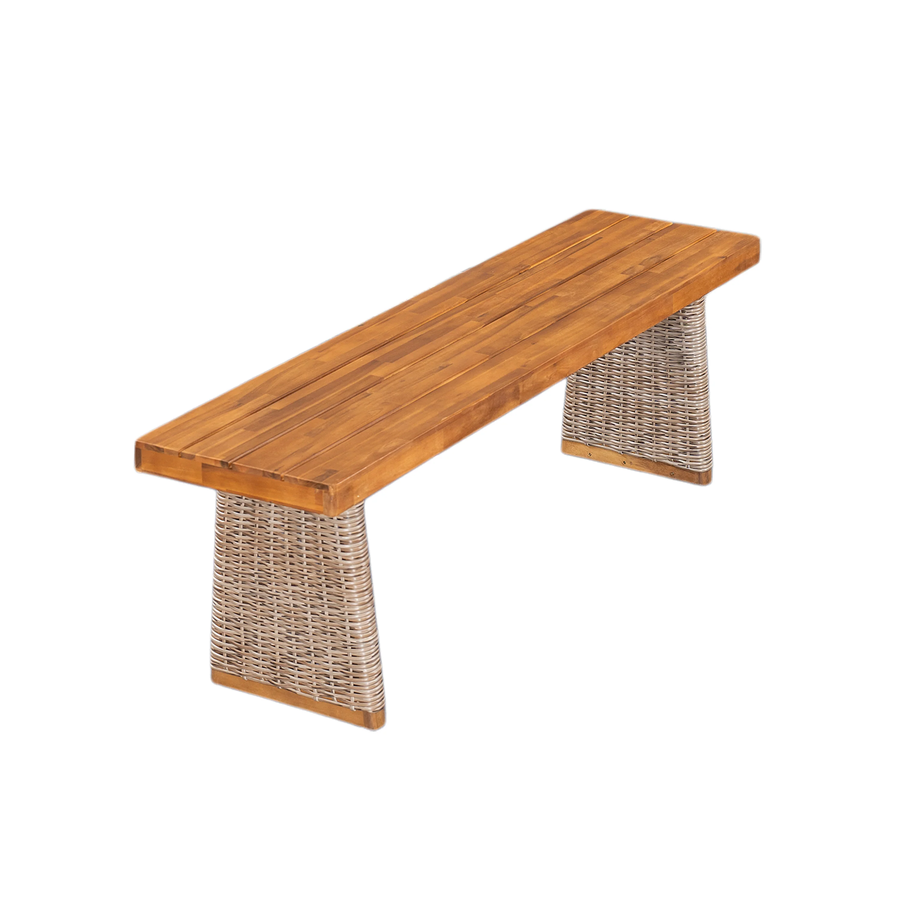 Outdoor 3 Piece Acacia Wood Dining Set with Handwoven Rattan Legs - Image 16