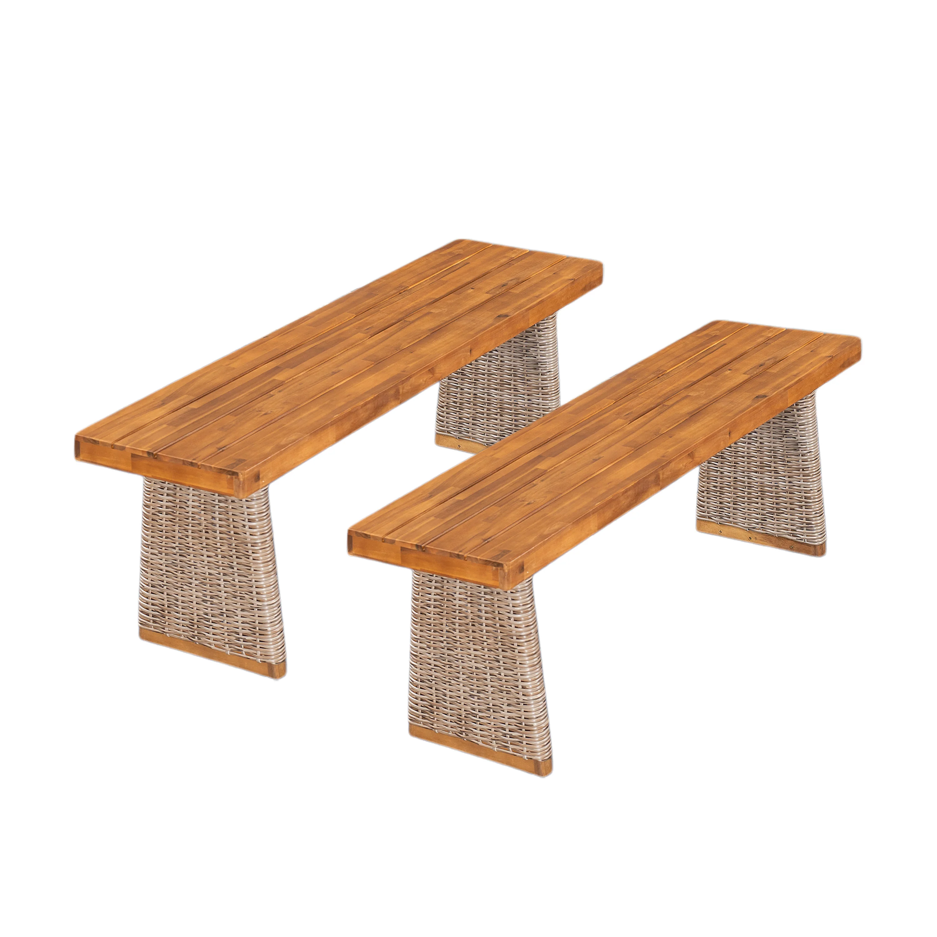 Outdoor 3 Piece Acacia Wood Dining Set with Handwoven Rattan Legs - Image 17
