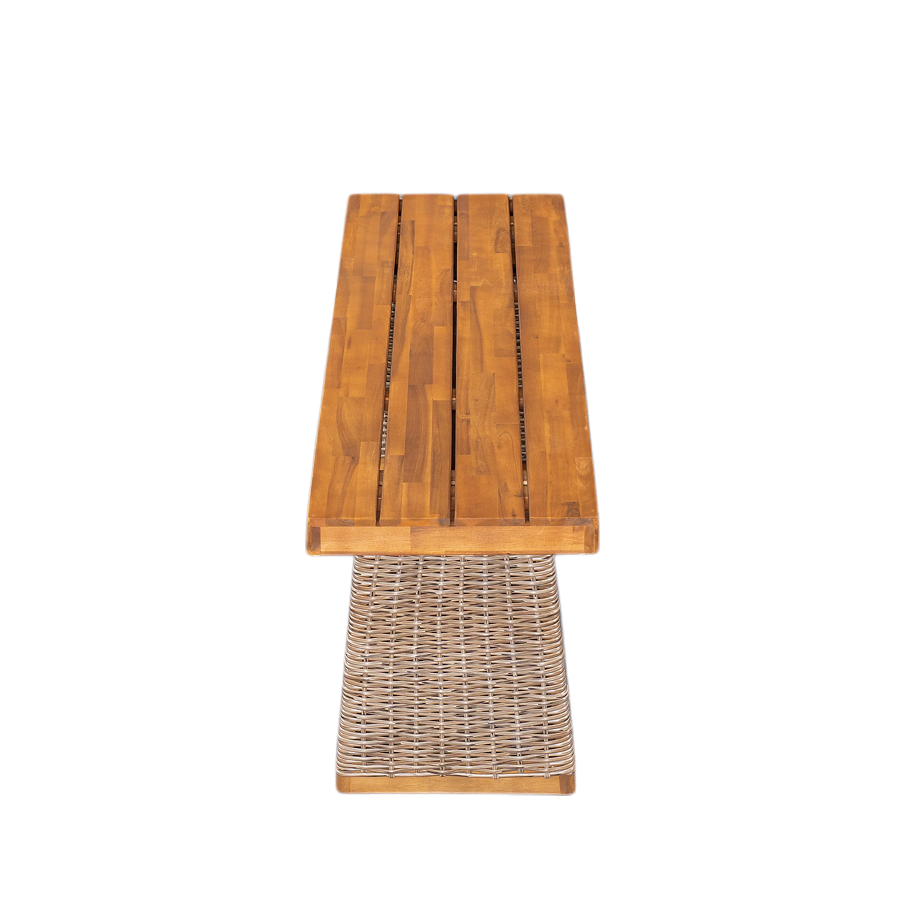 Outdoor 3 Piece Acacia Wood Dining Set with Handwoven Rattan Legs - Image 18