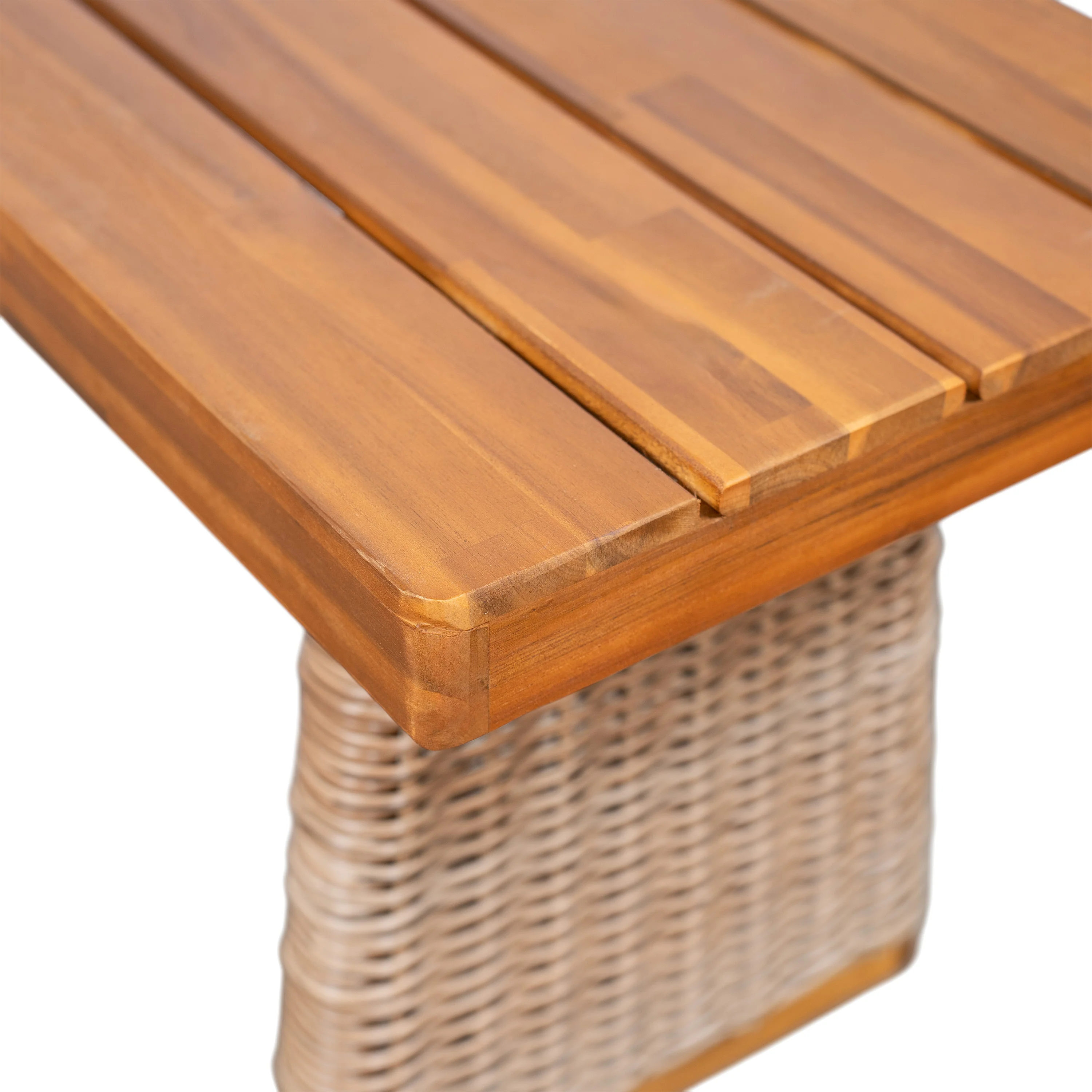 Outdoor 3 Piece Acacia Wood Dining Set with Handwoven Rattan Legs - Image 2