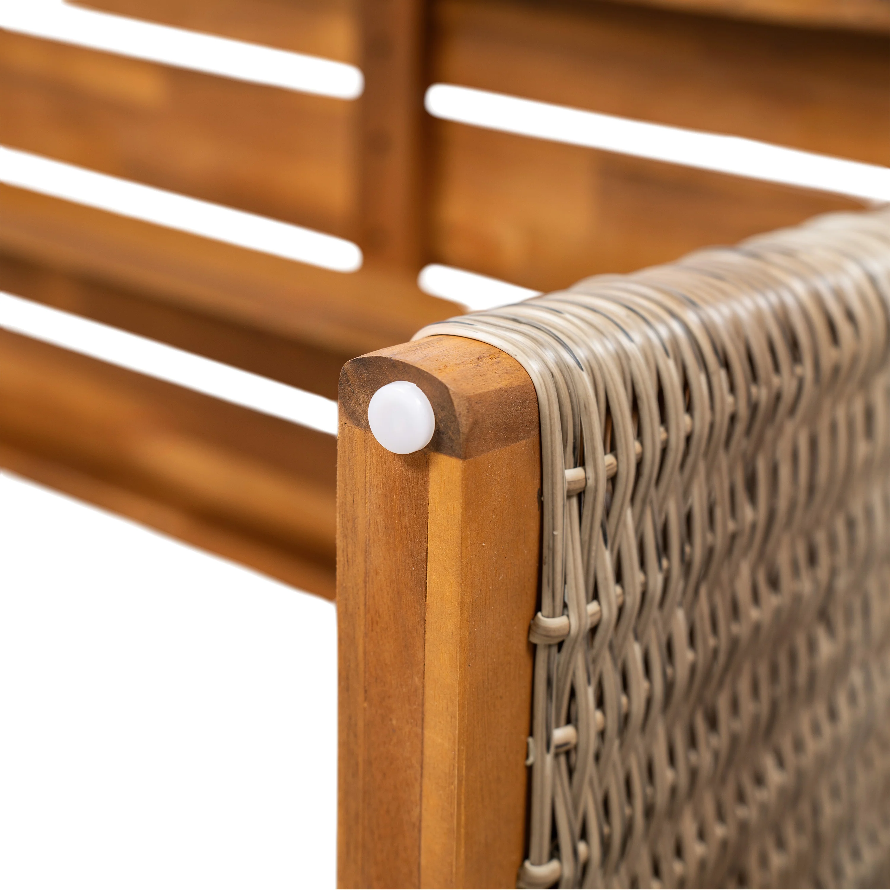 Outdoor 3 Piece Acacia Wood Dining Set with Handwoven Rattan Legs - Image 22