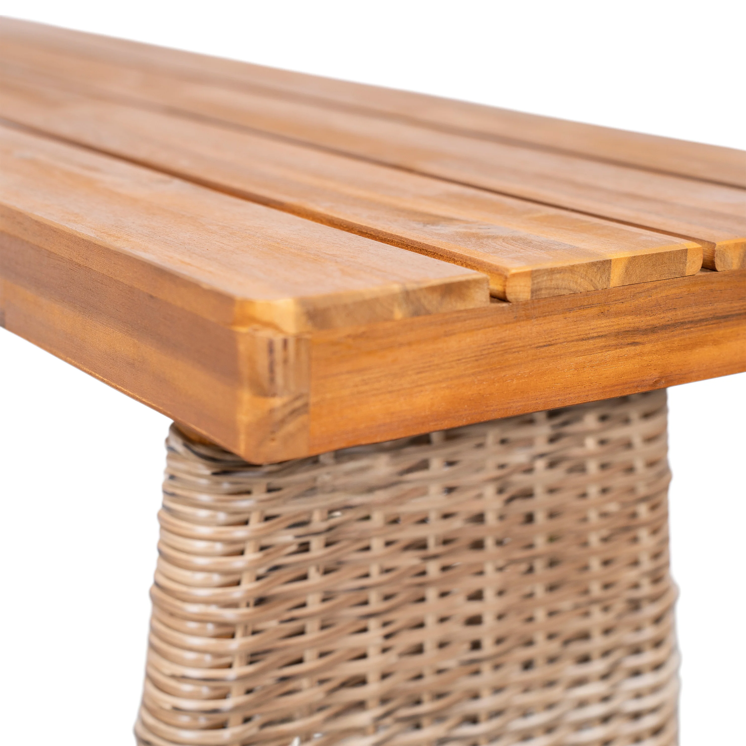 Outdoor 3 Piece Acacia Wood Dining Set with Handwoven Rattan Legs - Image 23