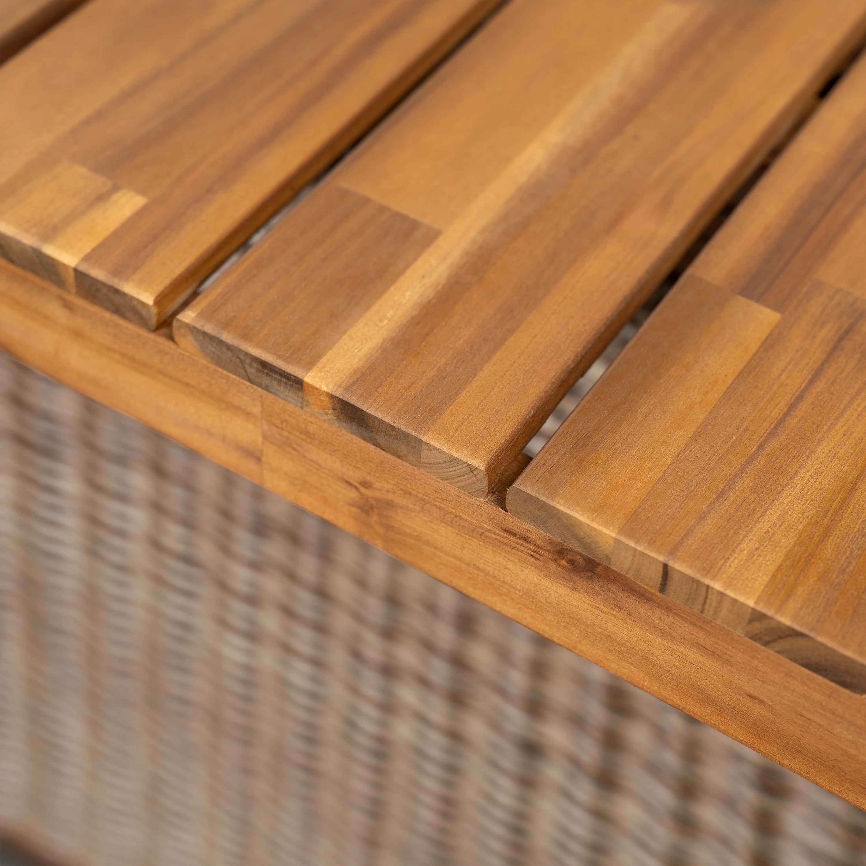 Outdoor 3 Piece Acacia Wood Dining Set with Handwoven Rattan Legs - Image 3