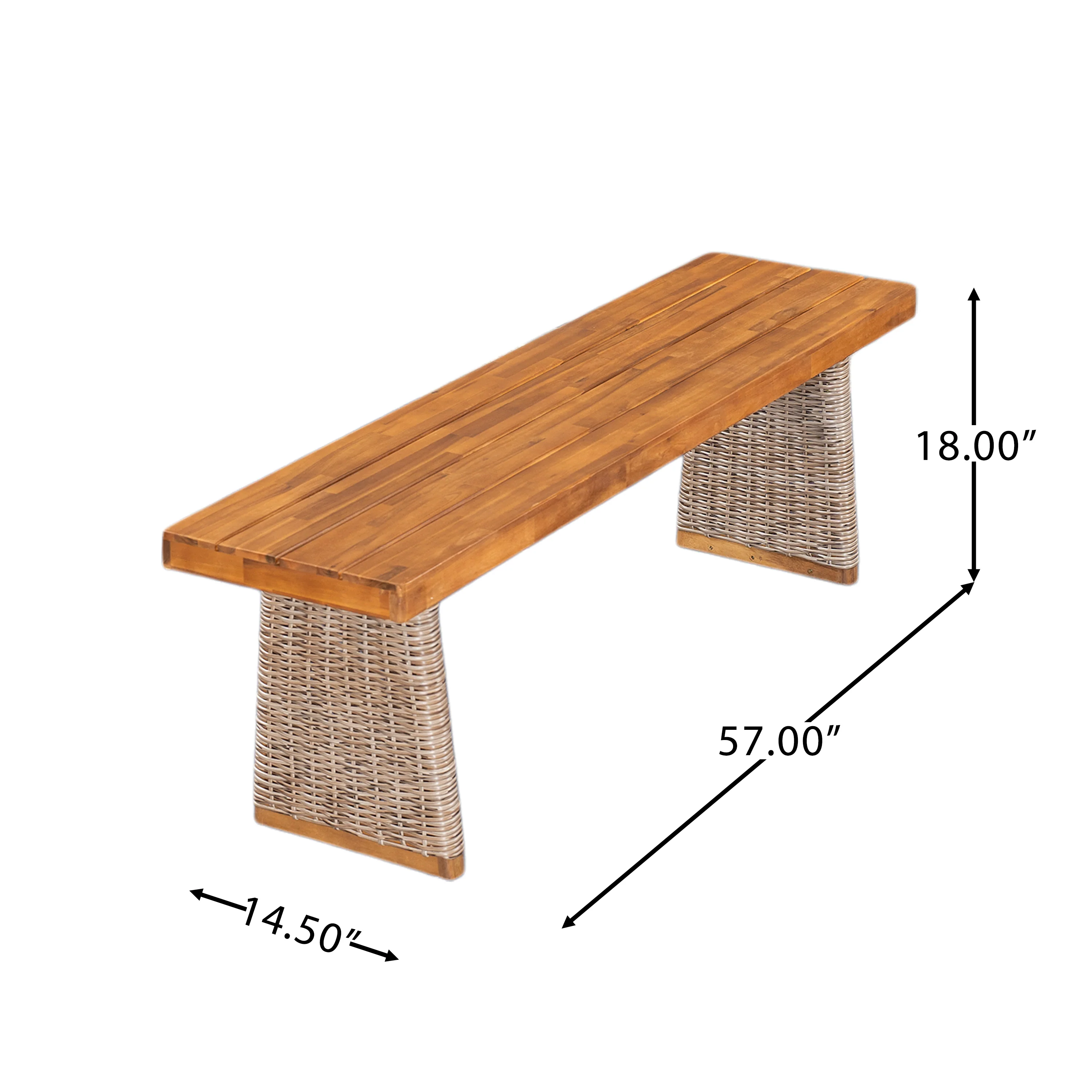 Outdoor 3 Piece Acacia Wood Dining Set with Handwoven Rattan Legs - Image 4