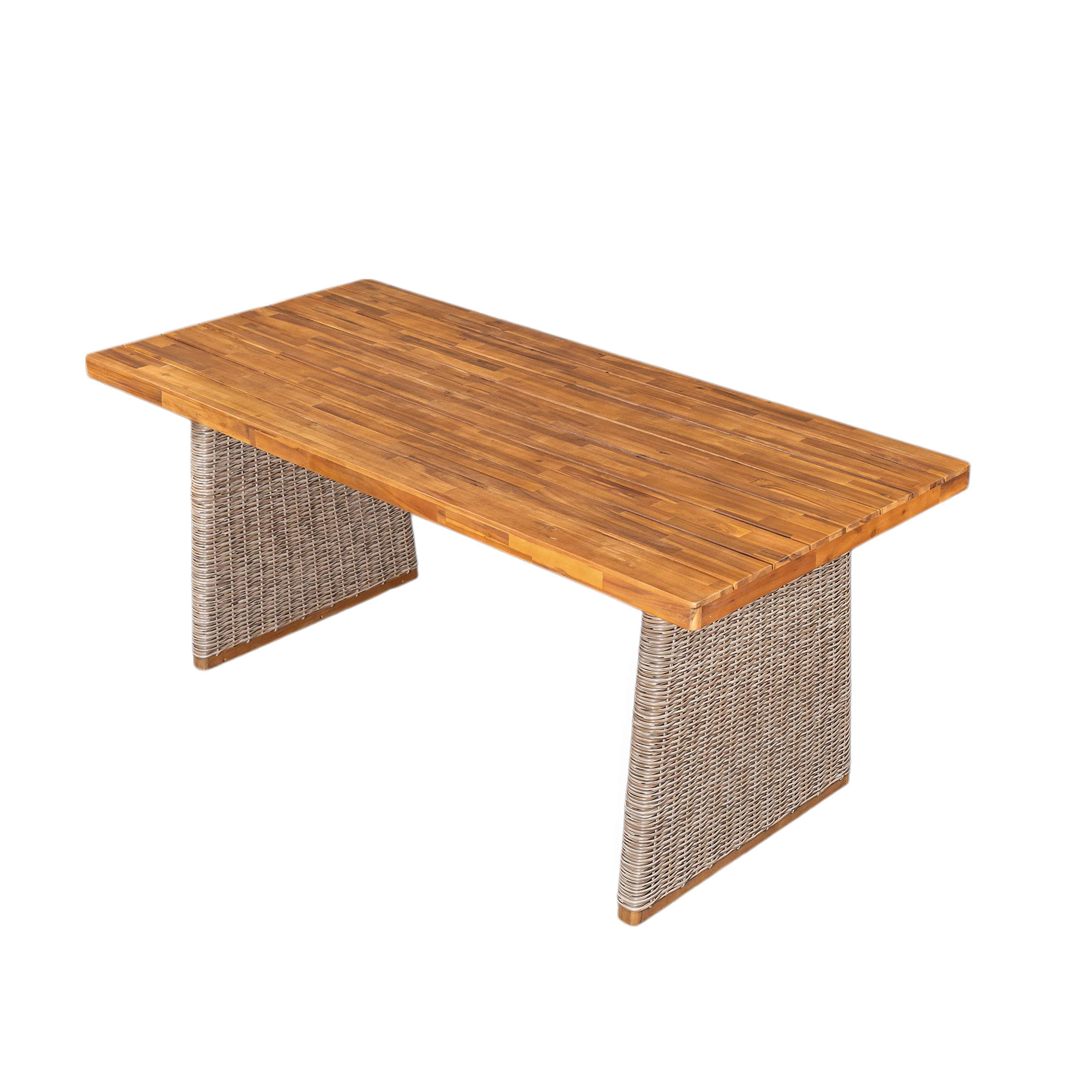 Outdoor 3 Piece Acacia Wood Dining Set with Handwoven Rattan Legs - Image 9