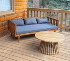 Walker Edison | Outdoor 3 Piece Teak Deep Seat Daybed Sofa with Coffee Table - Image 19