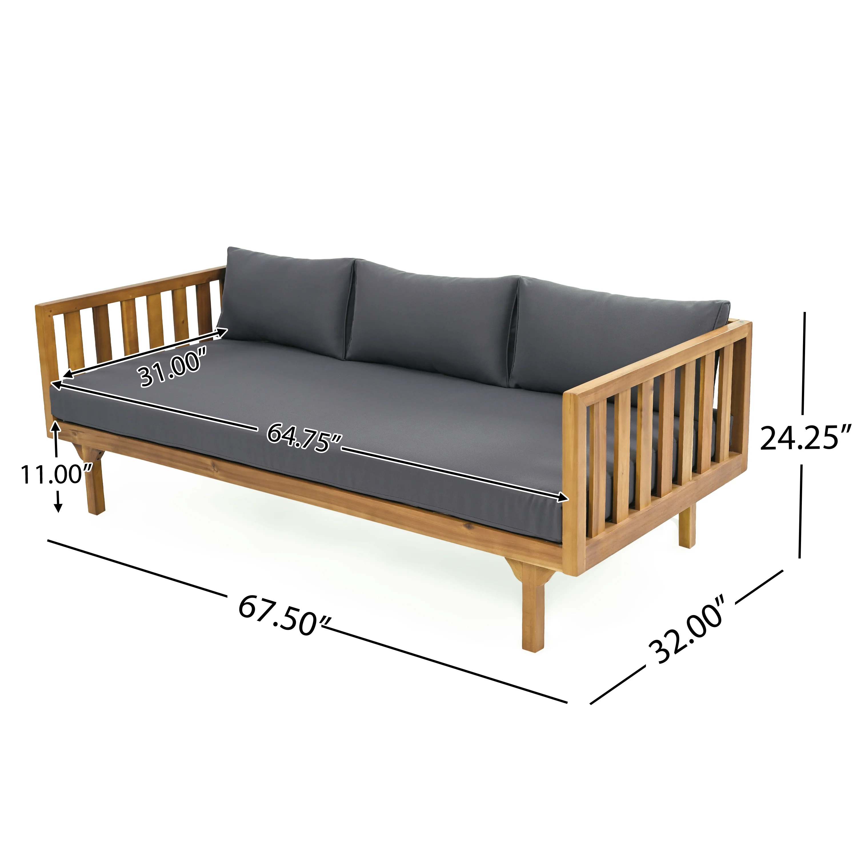 Walker Edison | Outdoor 3 Piece Teak Deep Seat Daybed Sofa with Coffee Table - Image 3