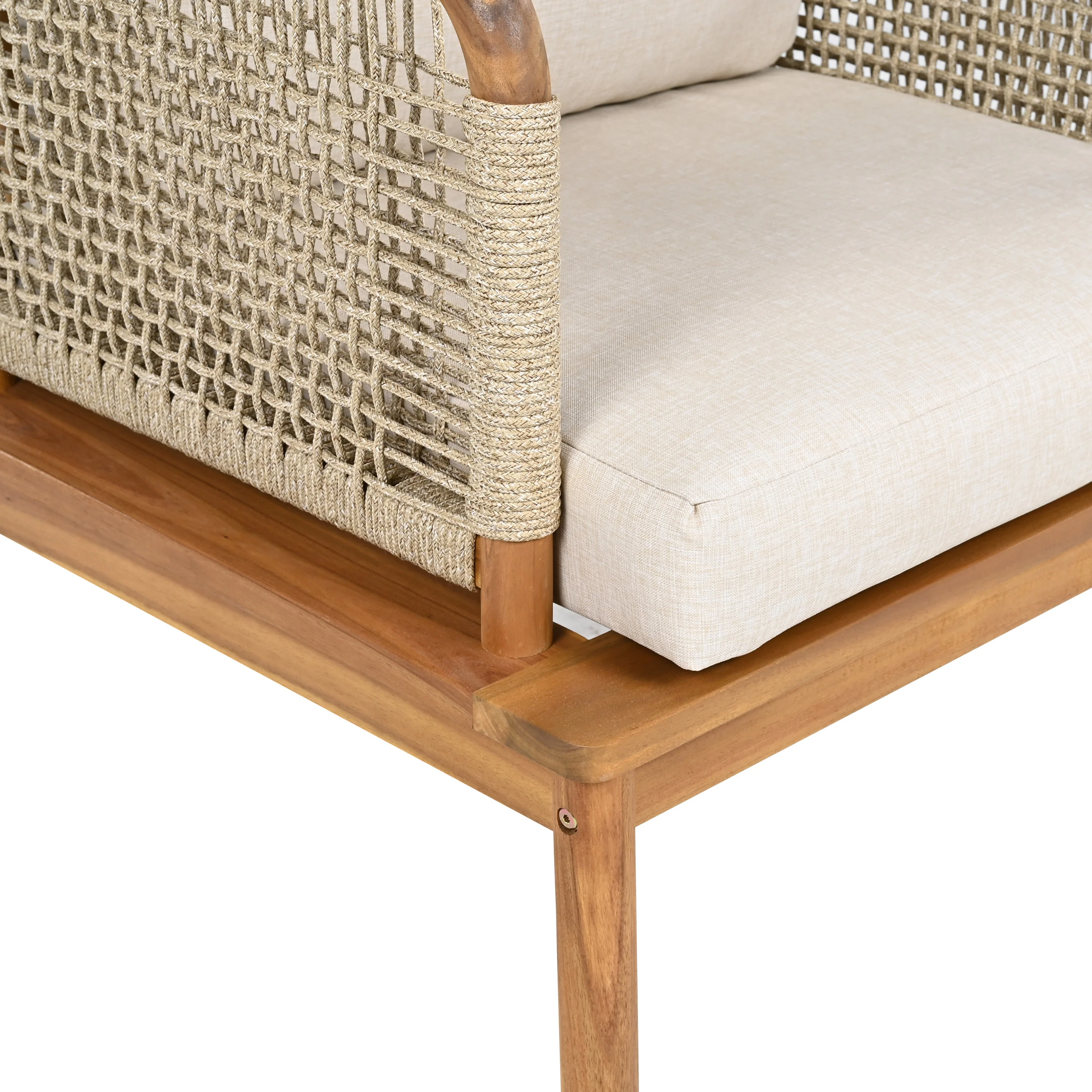 Walker Edison | Outdoor 4-piece Acacia Wood and Rope Patio Sofa Set - Image 10