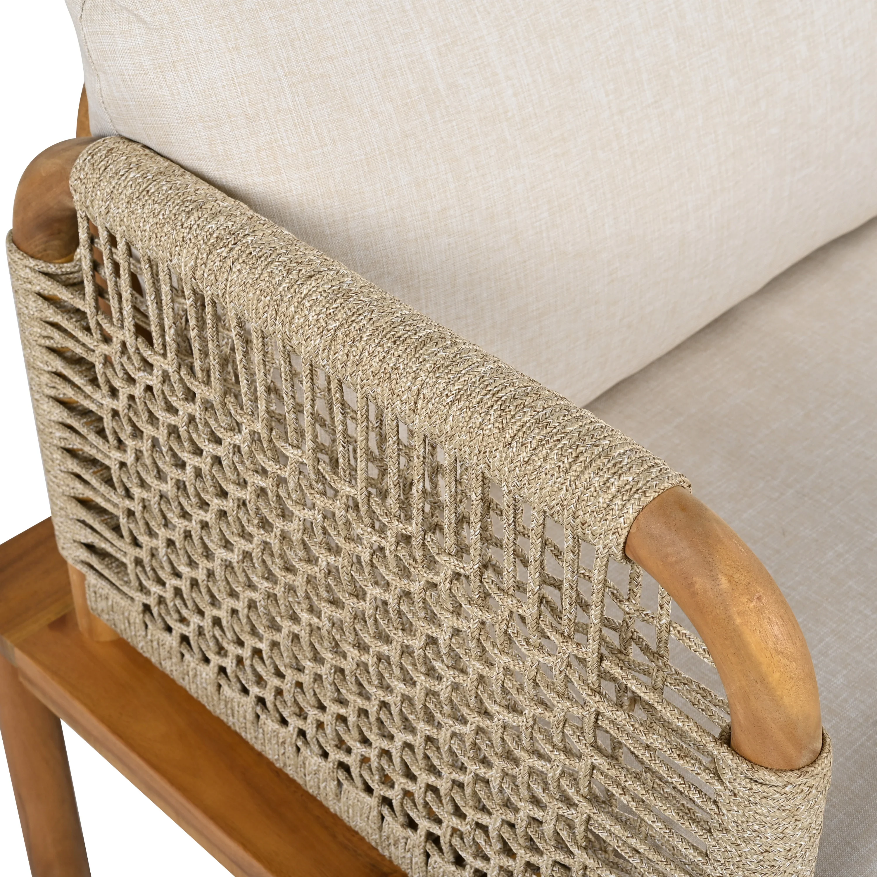 Walker Edison | Outdoor 4-piece Acacia Wood and Rope Patio Sofa Set - Image 12