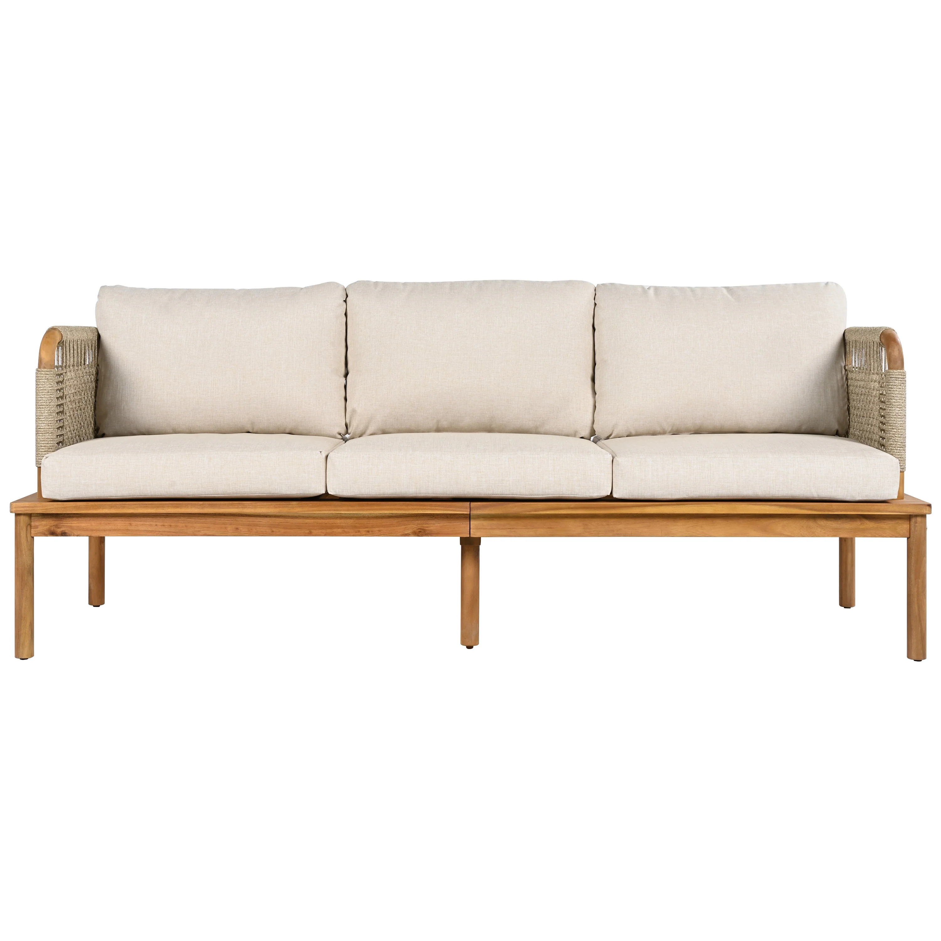 Walker Edison | Outdoor 4-piece Acacia Wood and Rope Patio Sofa Set - Image 7