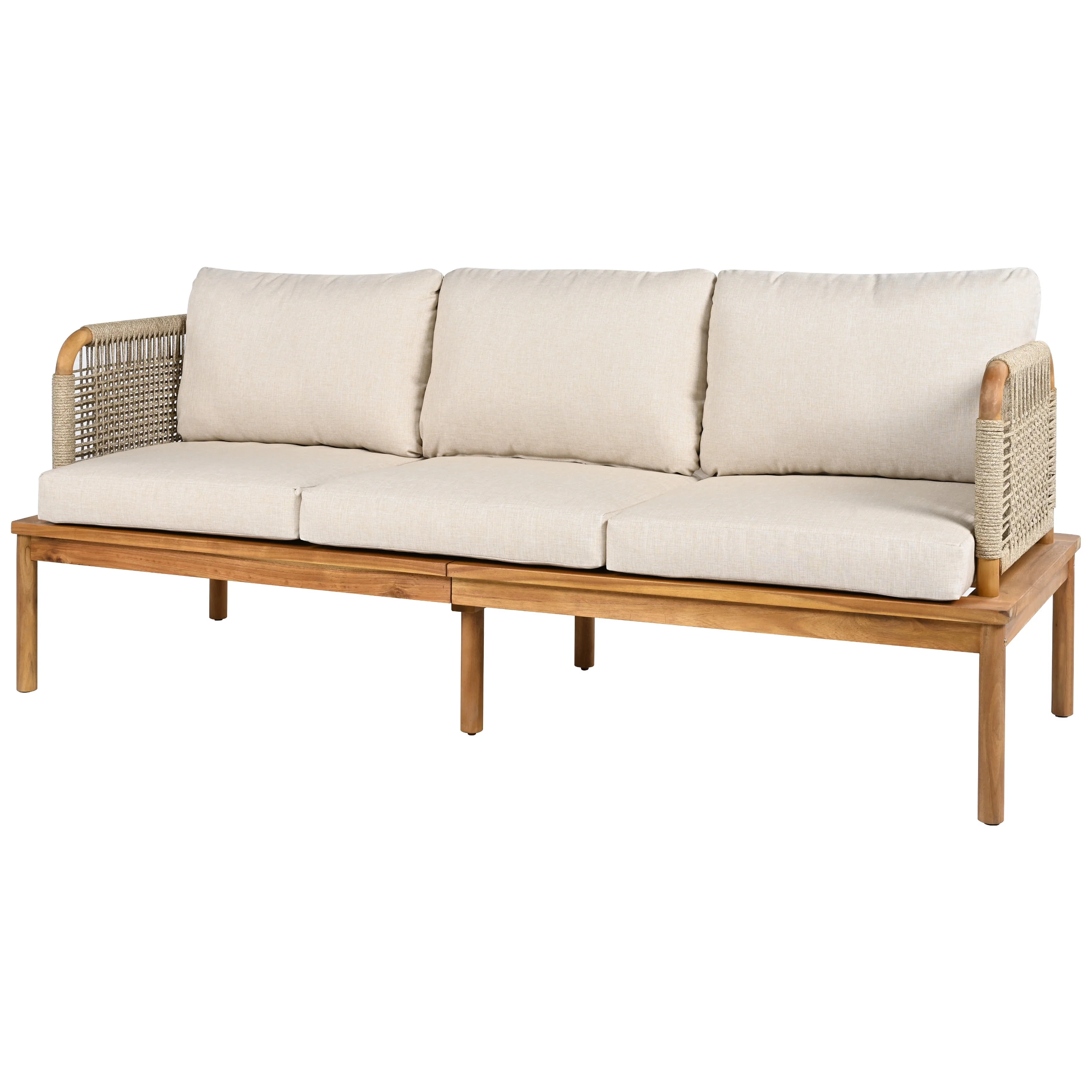 Walker Edison | Outdoor 4-piece Acacia Wood and Rope Patio Sofa Set - Image 8