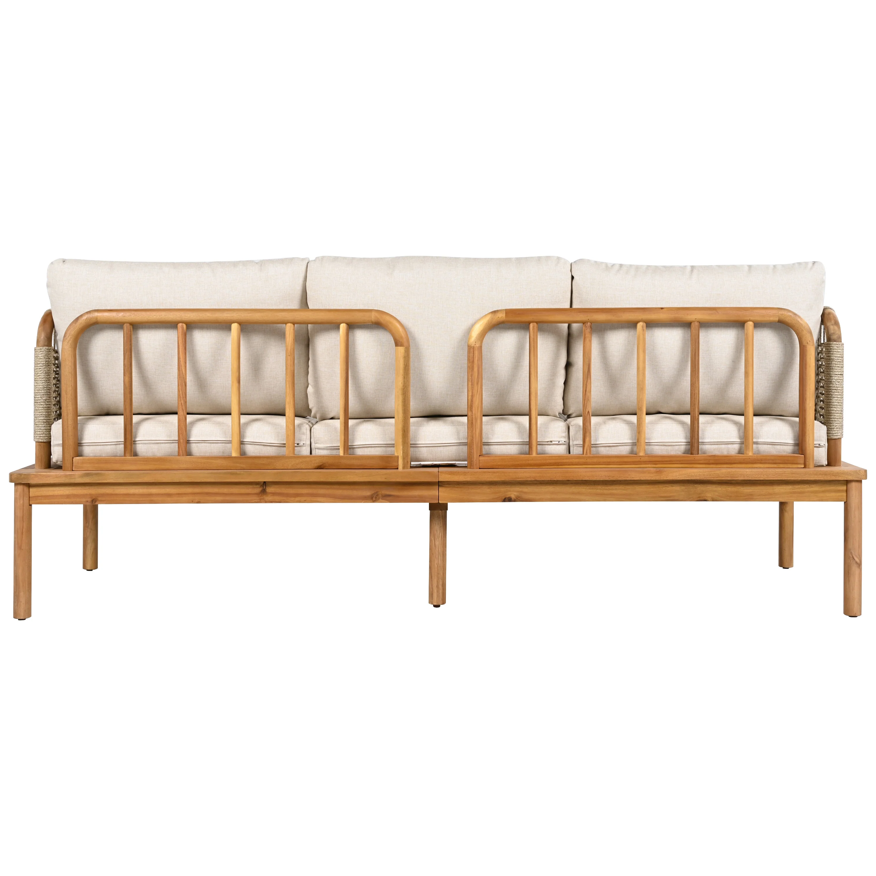 Walker Edison | Outdoor 4-piece Acacia Wood and Rope Patio Sofa Set - Image 9