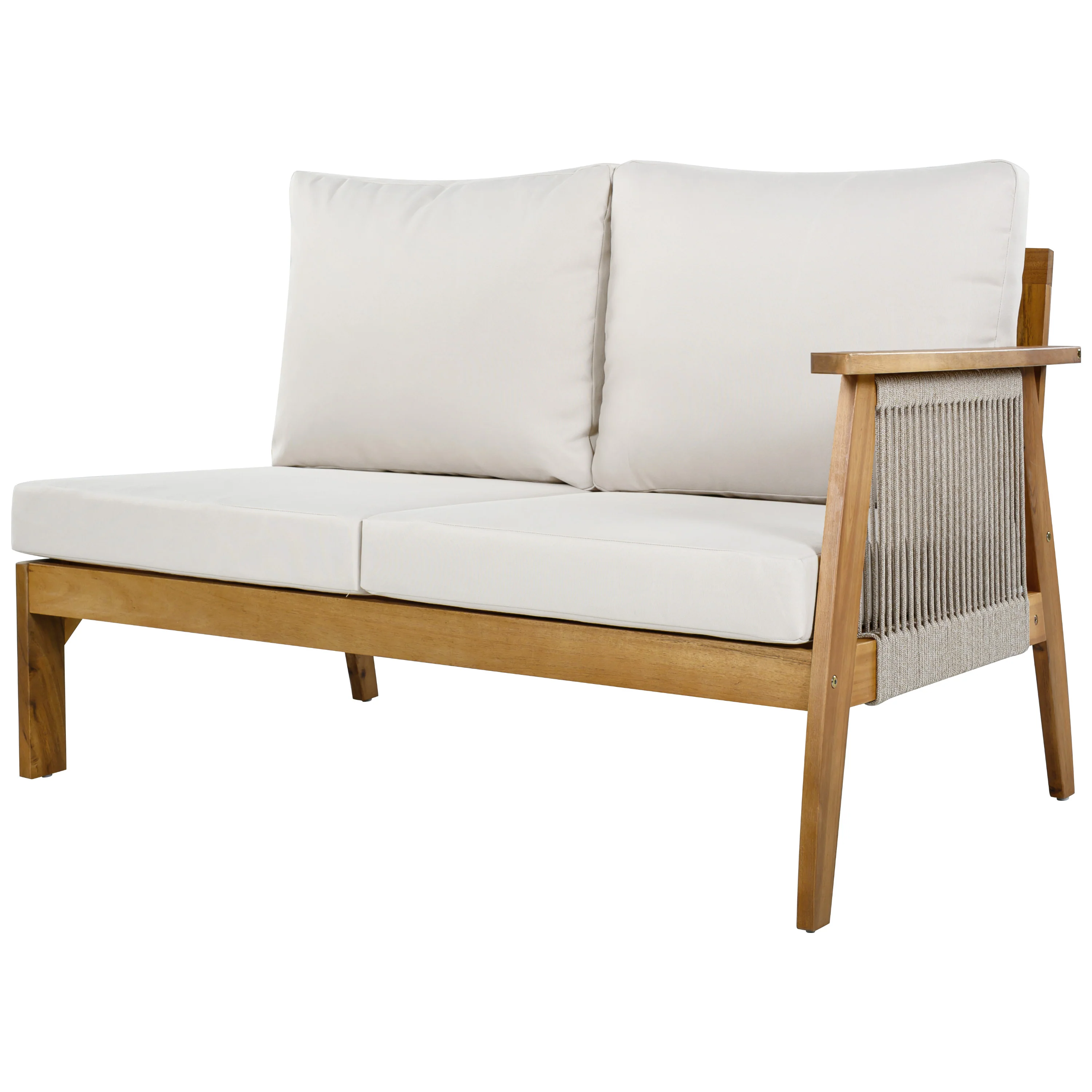 Outdoor 4pc Acacia Wood and Rope Sectional Patio Corner Set - Image 11
