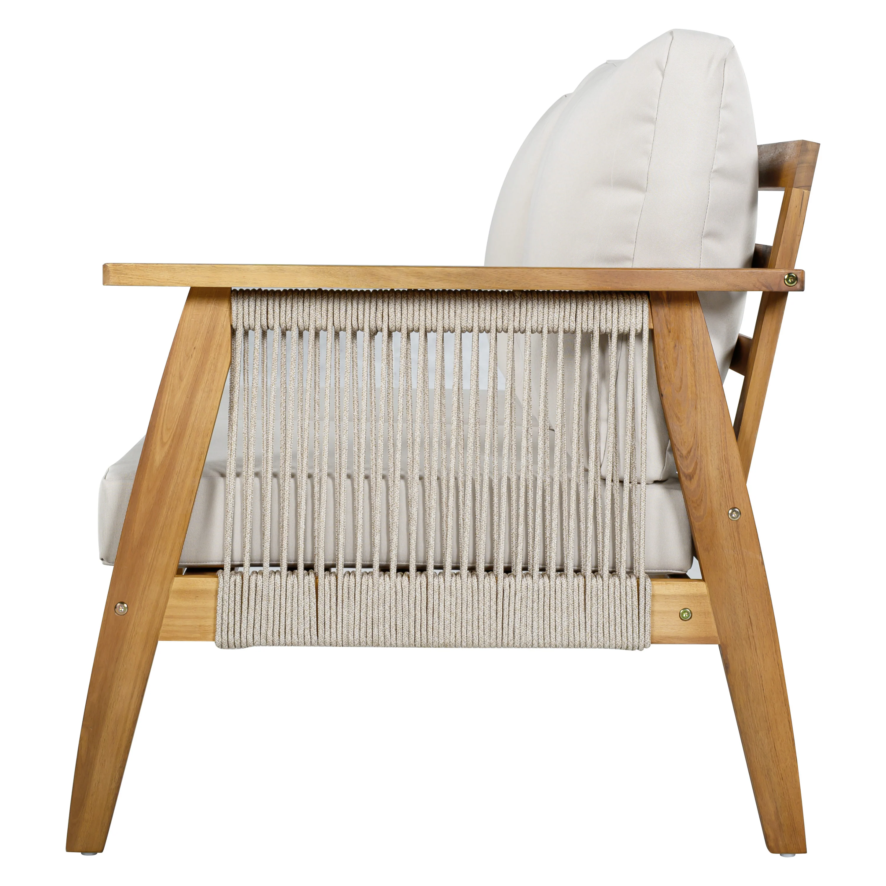 Outdoor 4pc Acacia Wood and Rope Sectional Patio Corner Set - Image 12