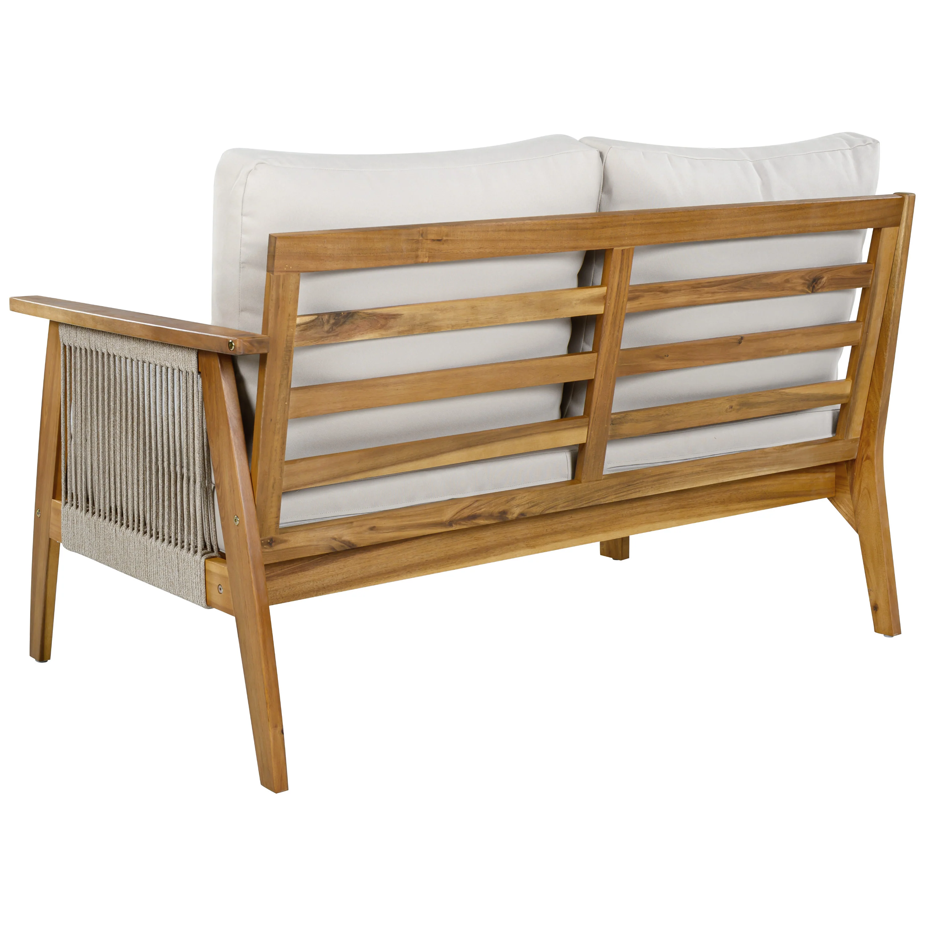 Outdoor 4pc Acacia Wood and Rope Sectional Patio Corner Set - Image 13